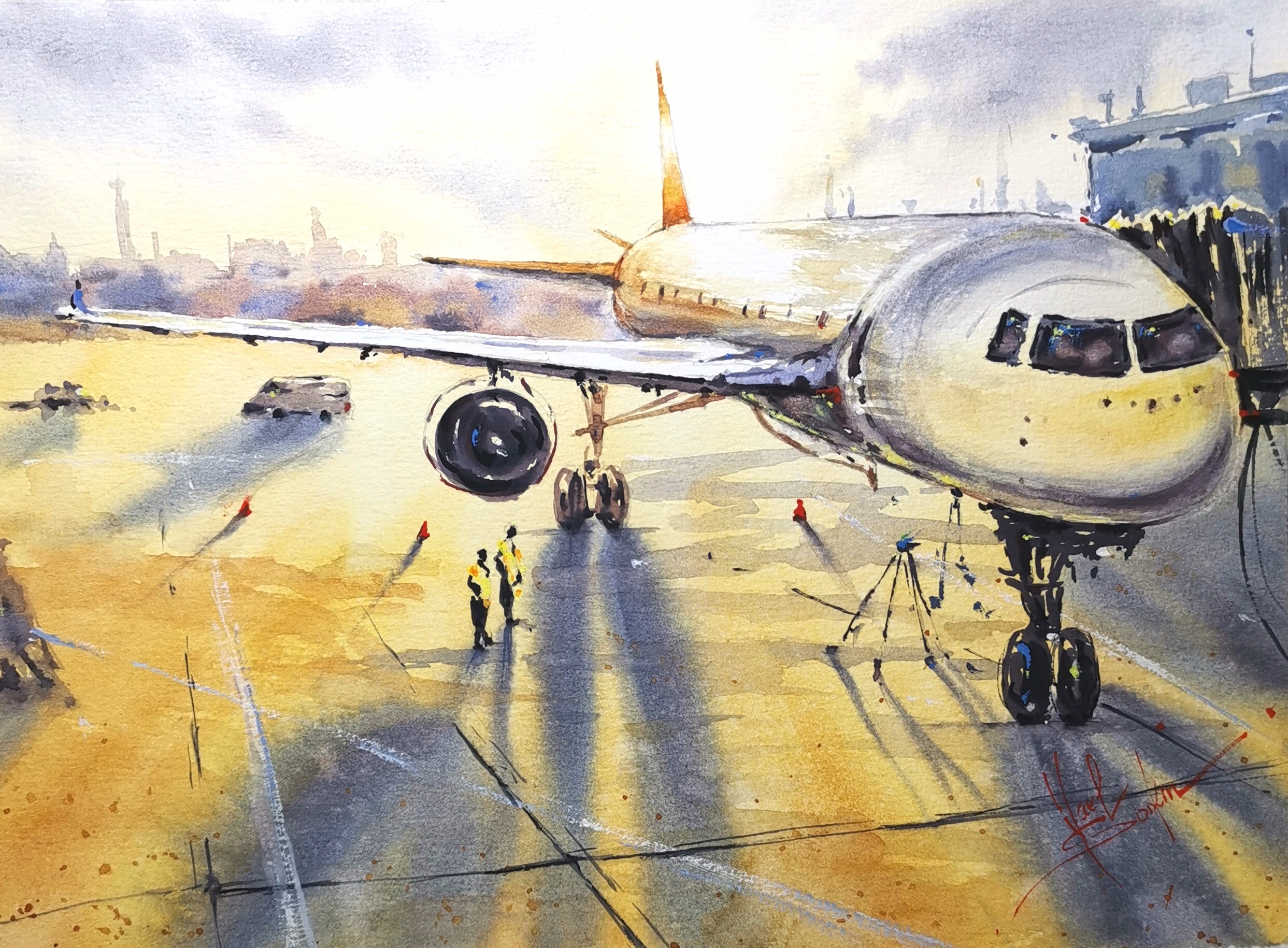 Airliner painting Original watercolor painting