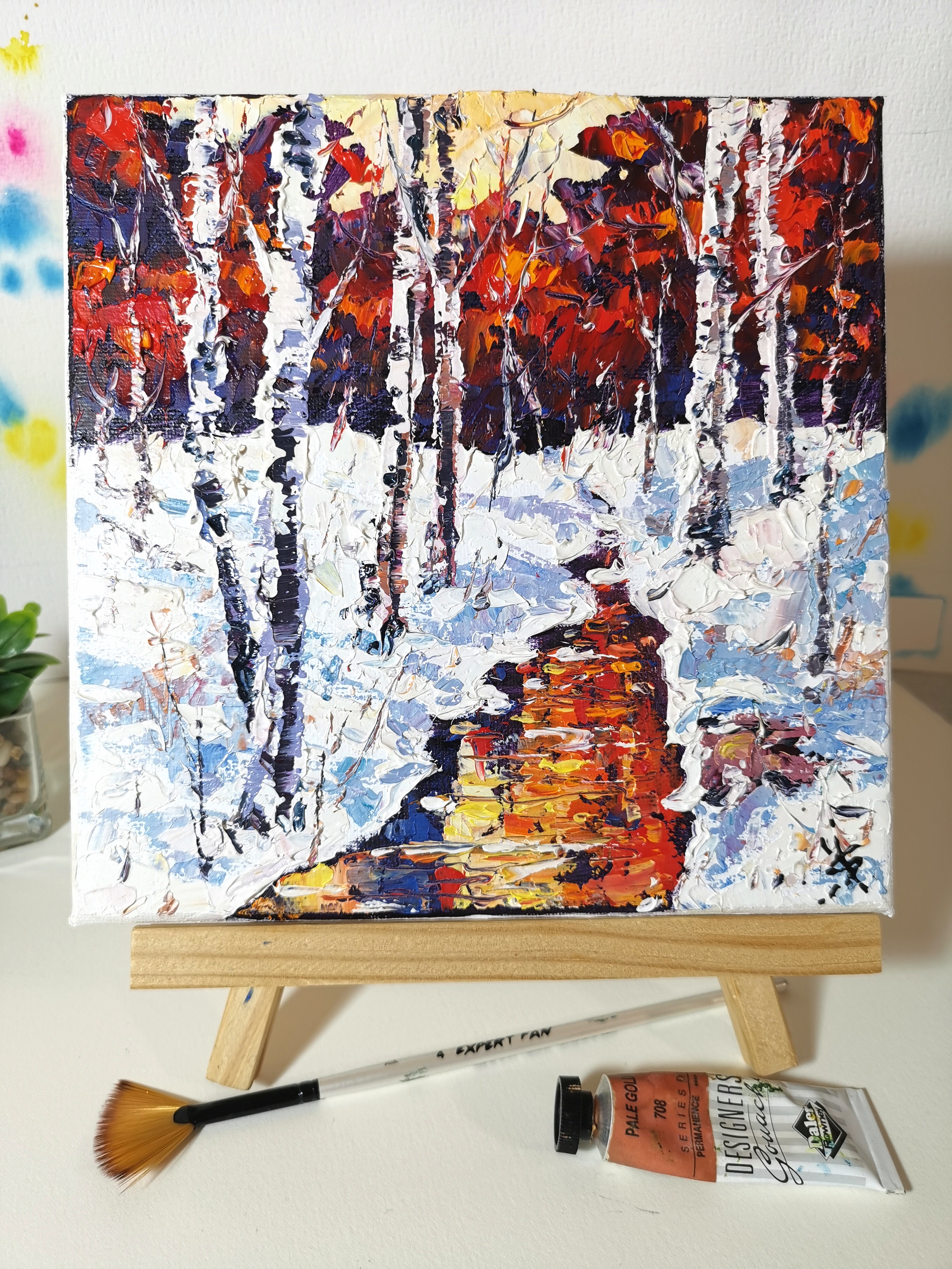 Original oil impasto painting Birch tree painting