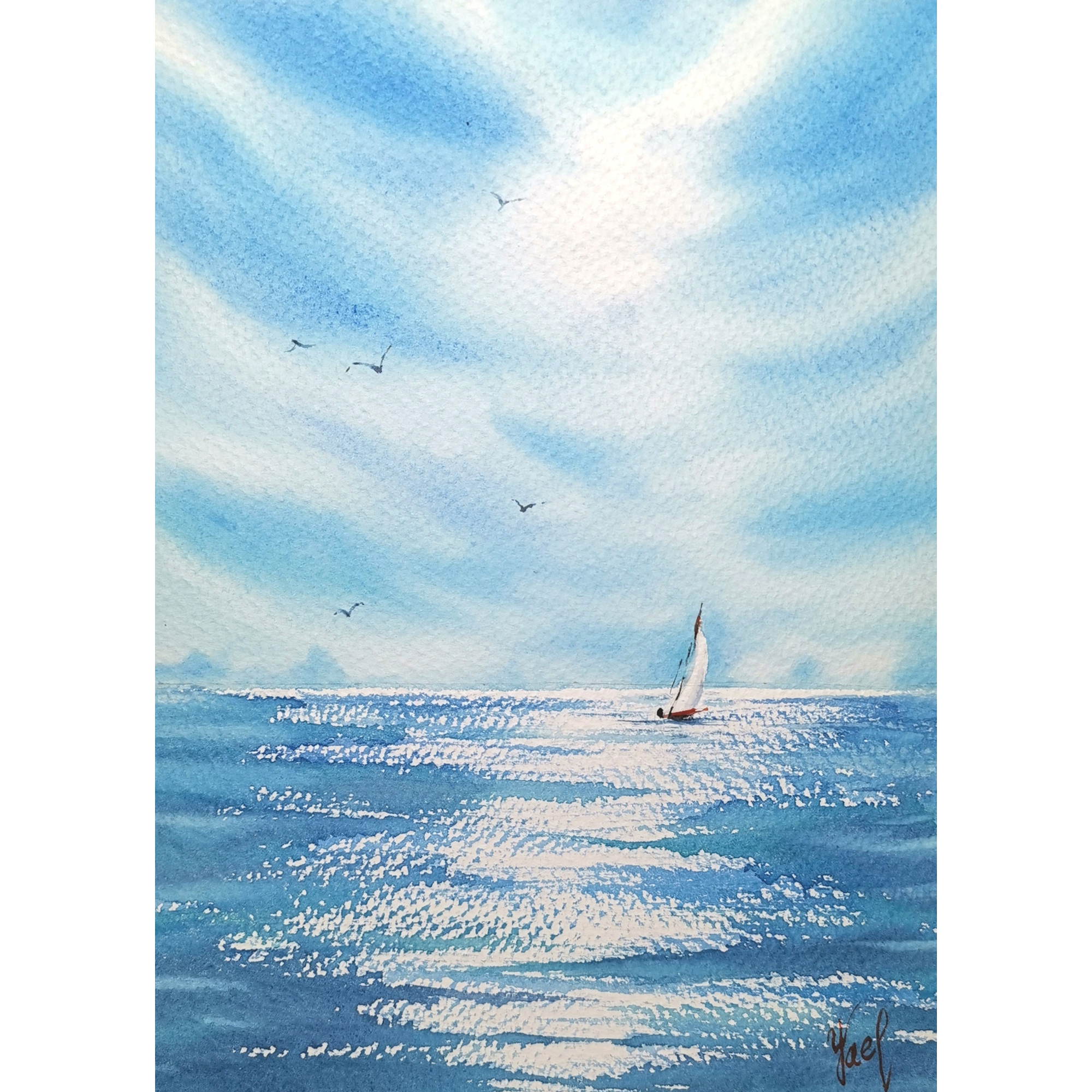 Original watercolor painting Seascape artwork