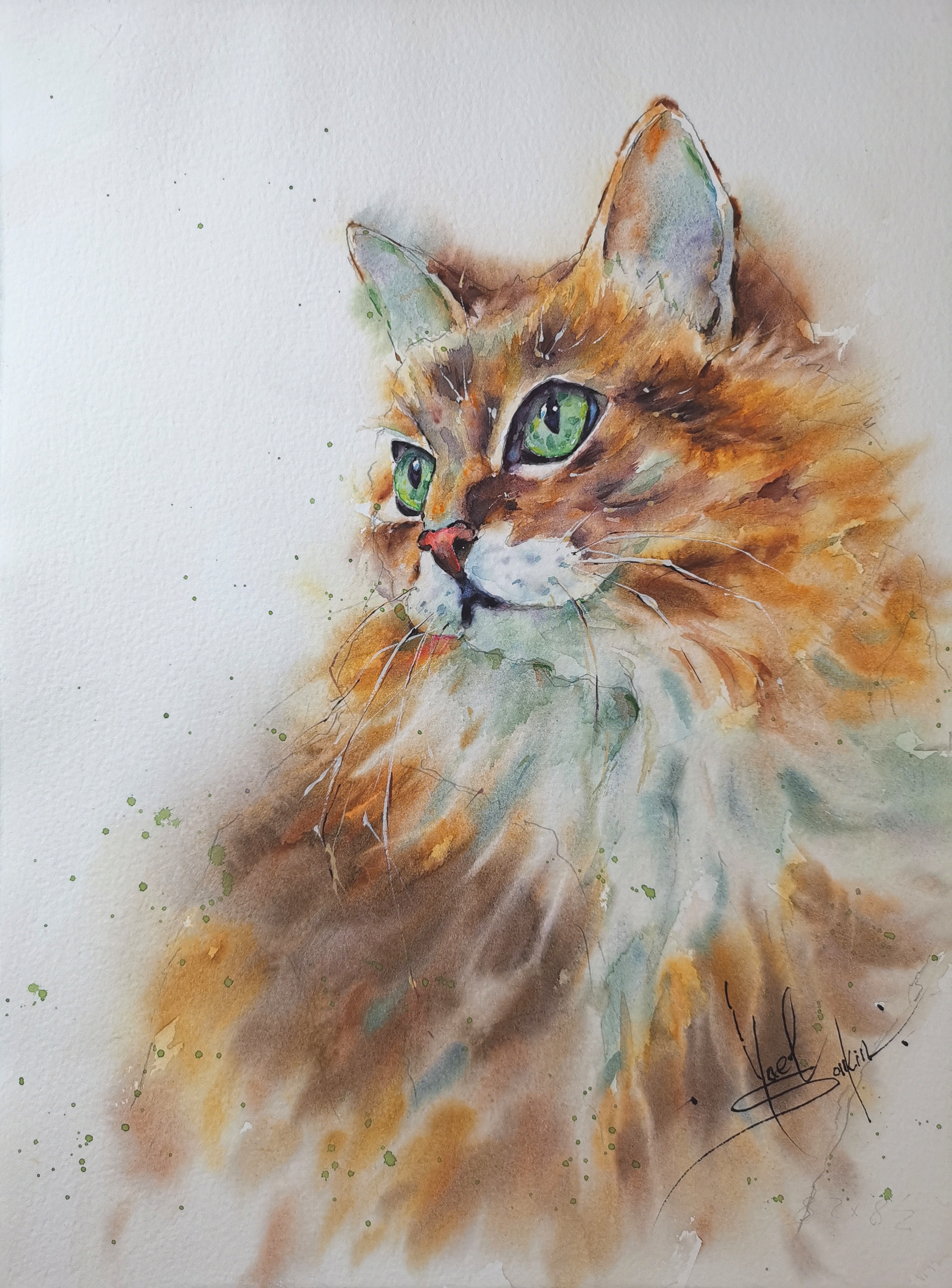 Ginger Cat Artwork Original Watercolor Painting