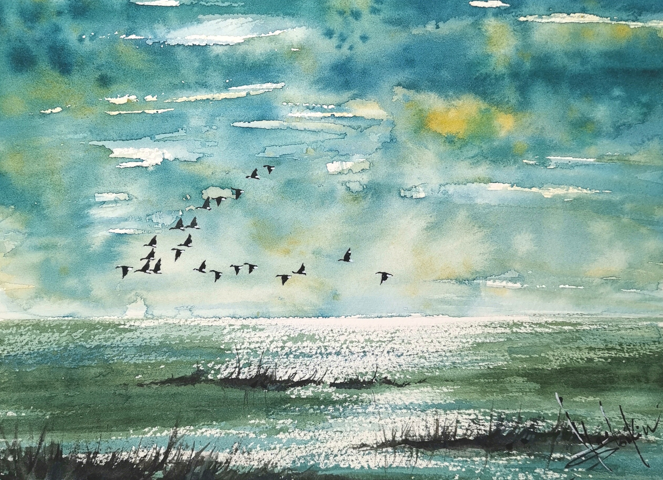 Crane Bird Artwork Original Watercolor Artwork