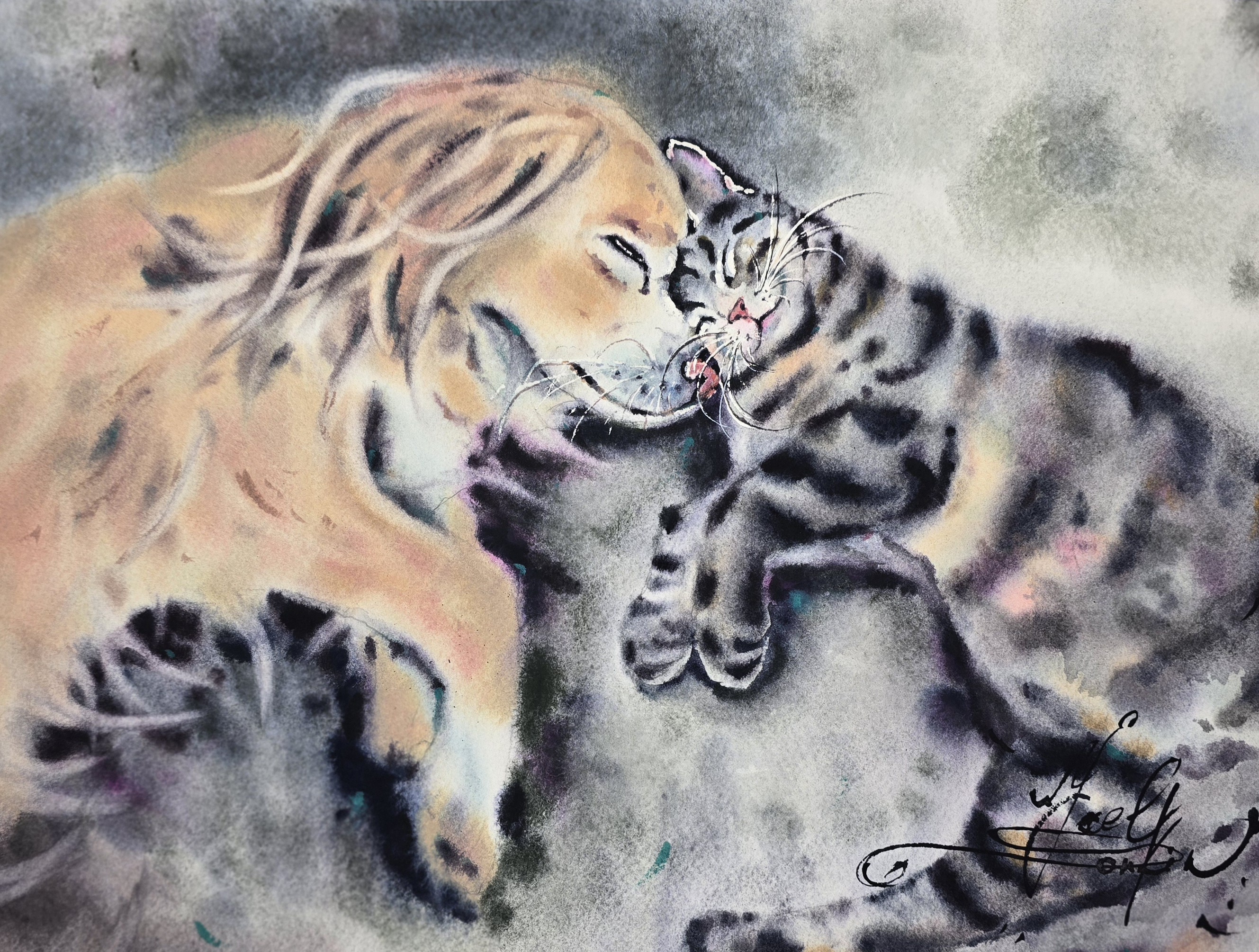 Dog and Cat Watercolor Painting - Original Animal Wall Art