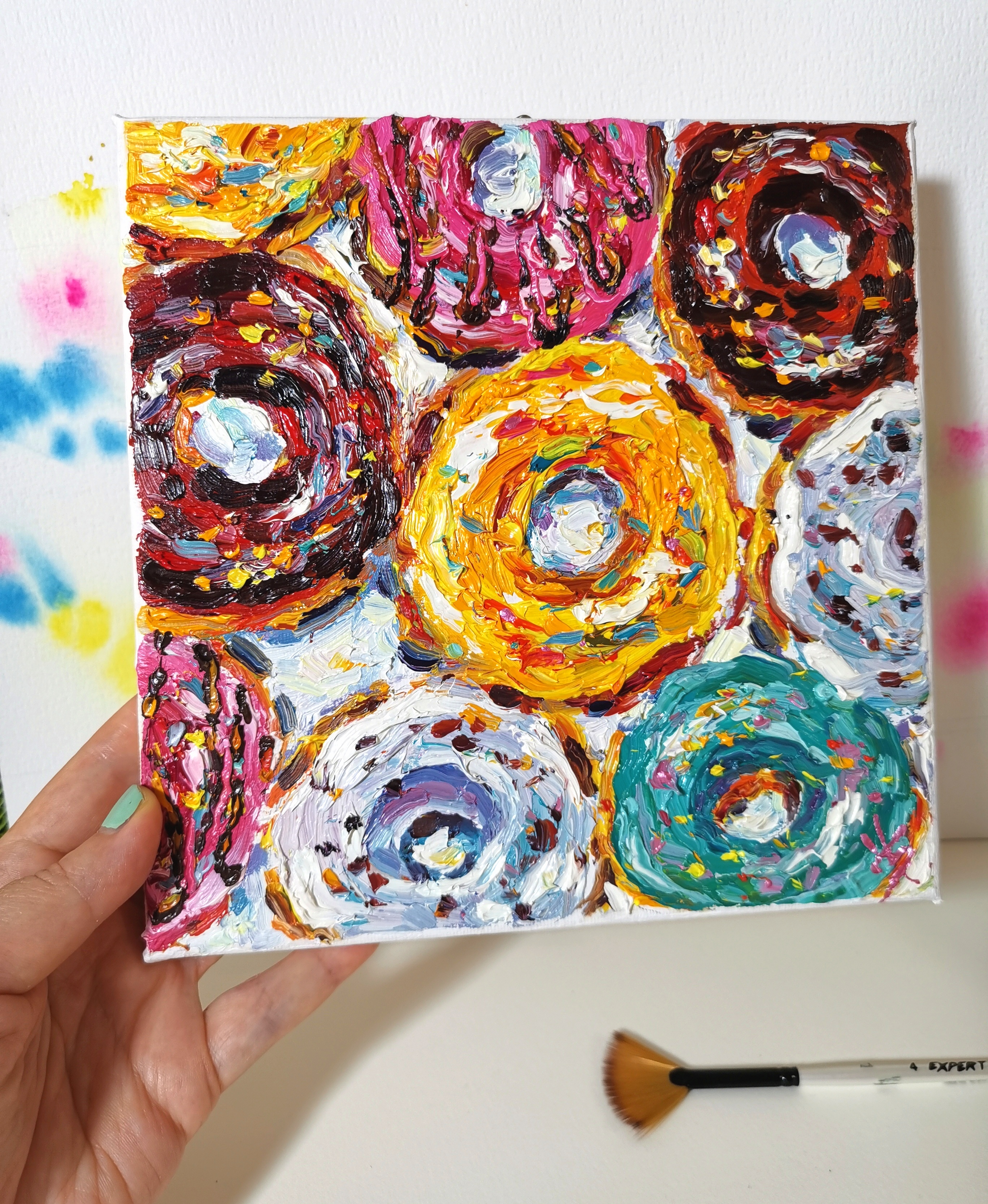 Donut Oil Impasto Art Original Oil Artwork Dessert Painting 