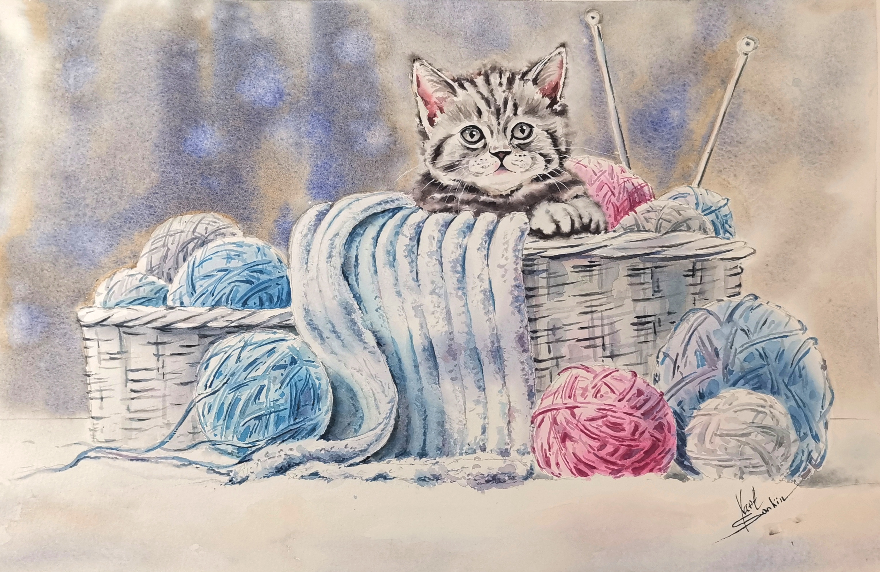 Kitten painting Original watercolor painting