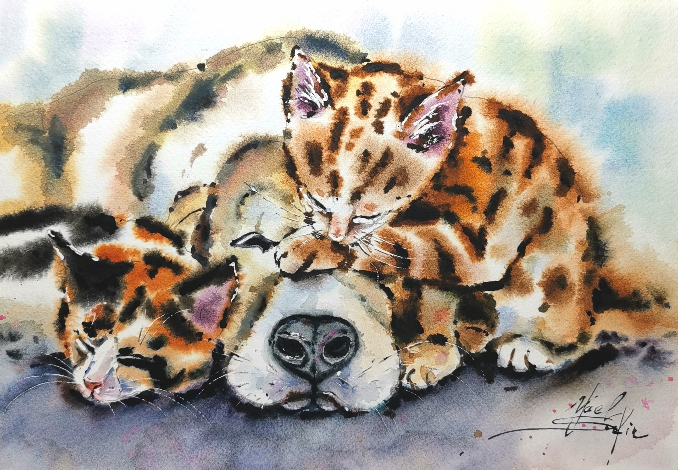 Animals painting Original watercolor painting