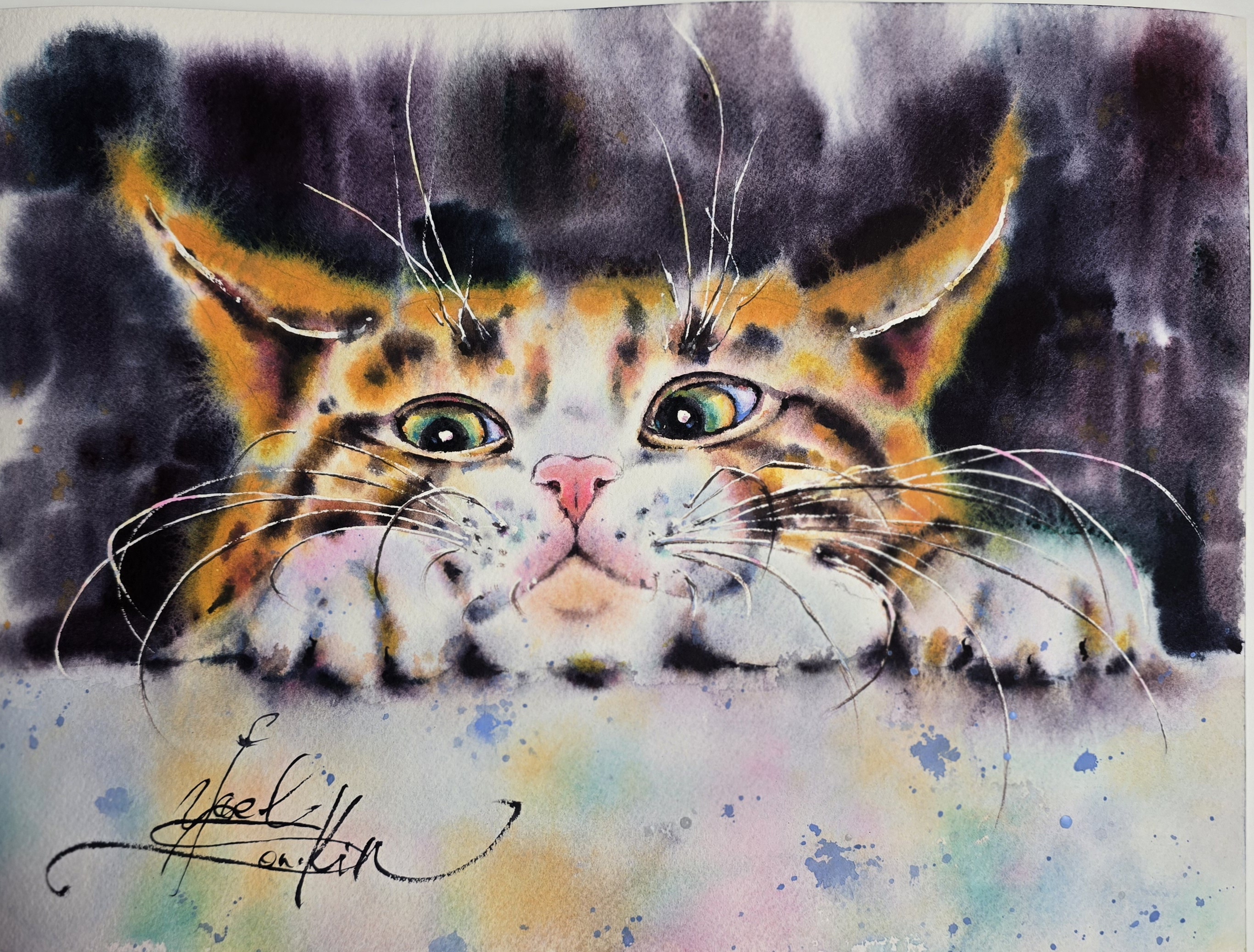 Orange Tabby Cat Watercolor Painting - Pet Portrait Wall Art