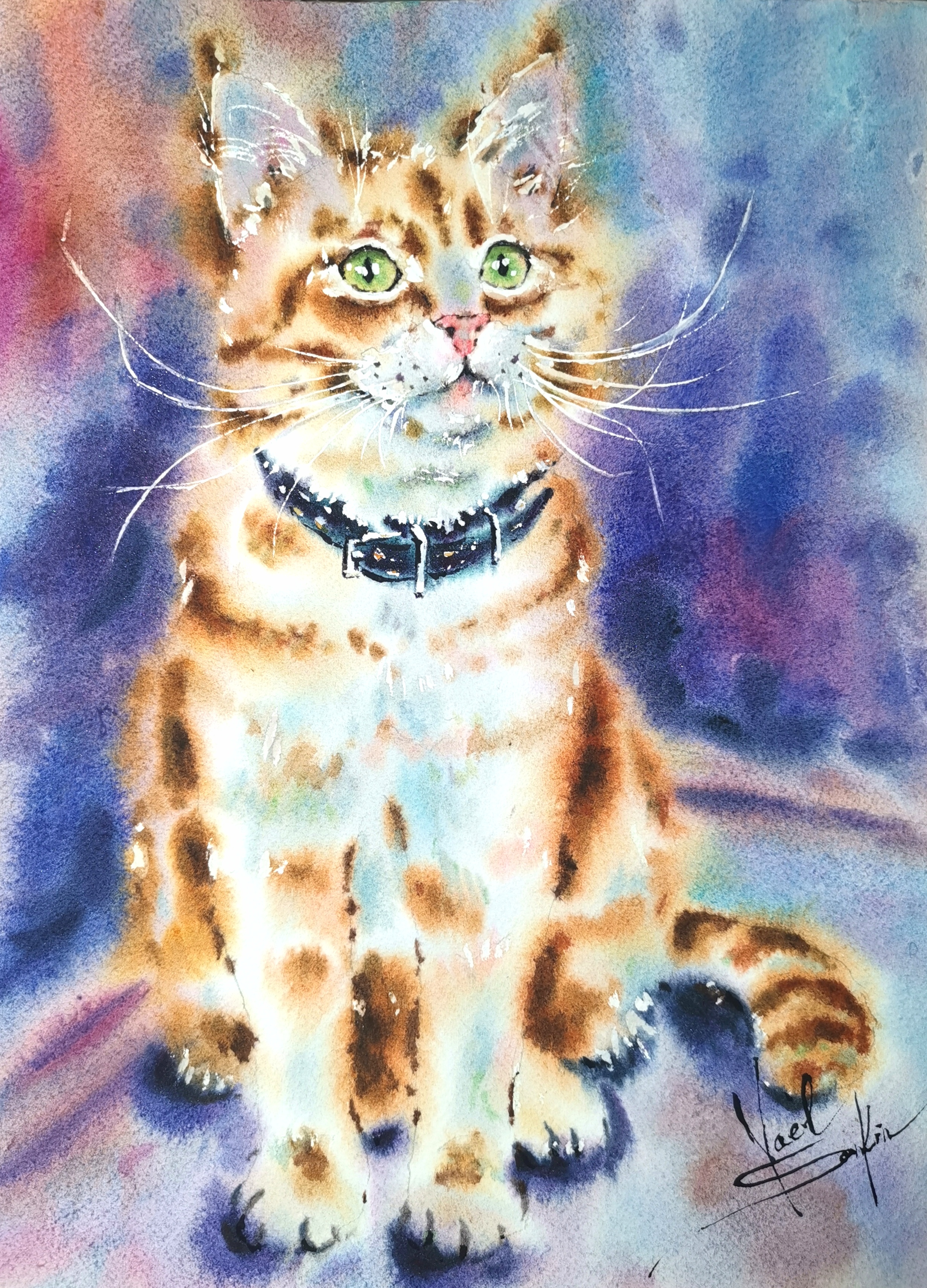 Ginger Cat Art Original Watercolor Painting