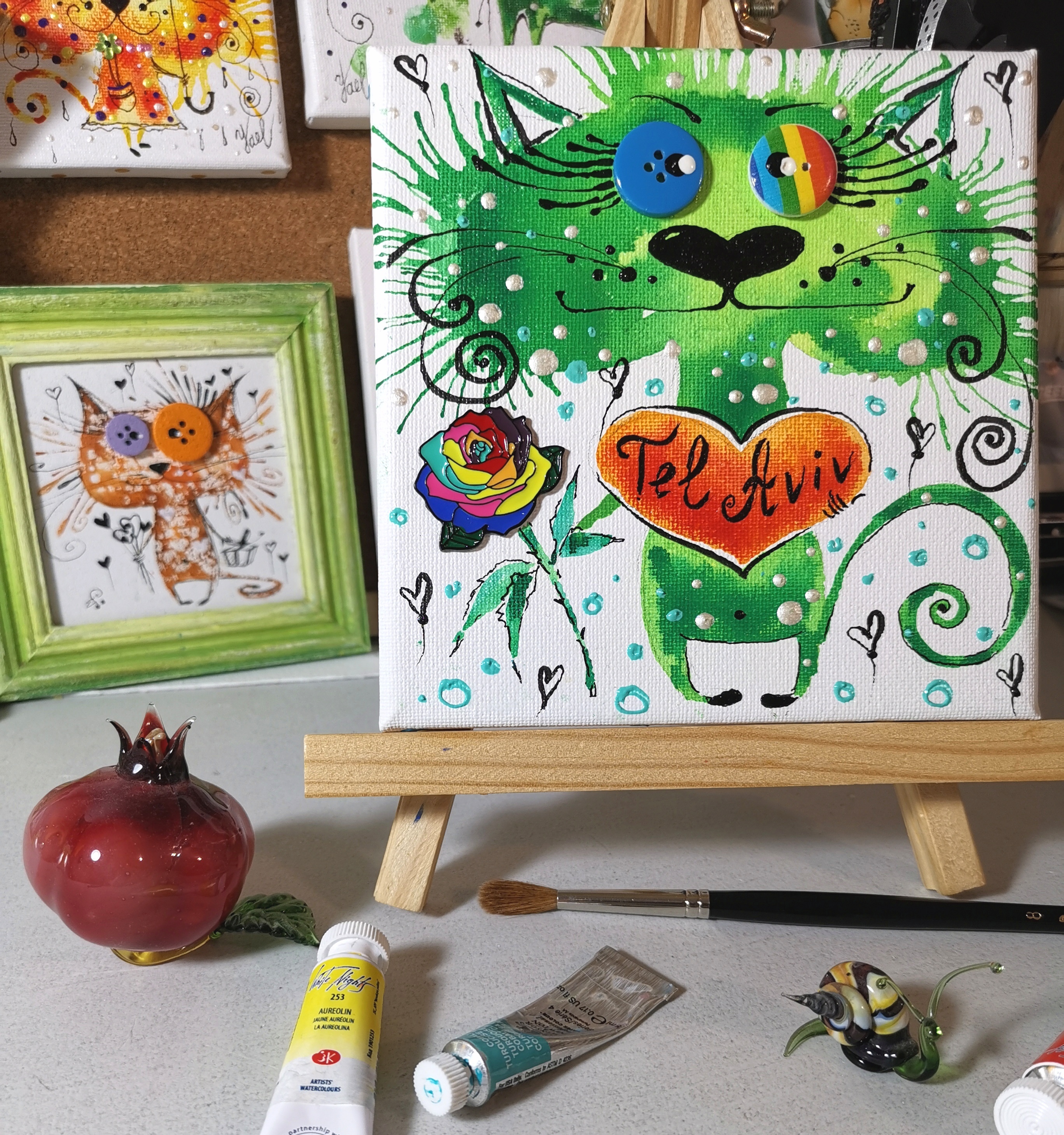 ORIGINAL watercolor painting CAT painting Tel Aviv artwork