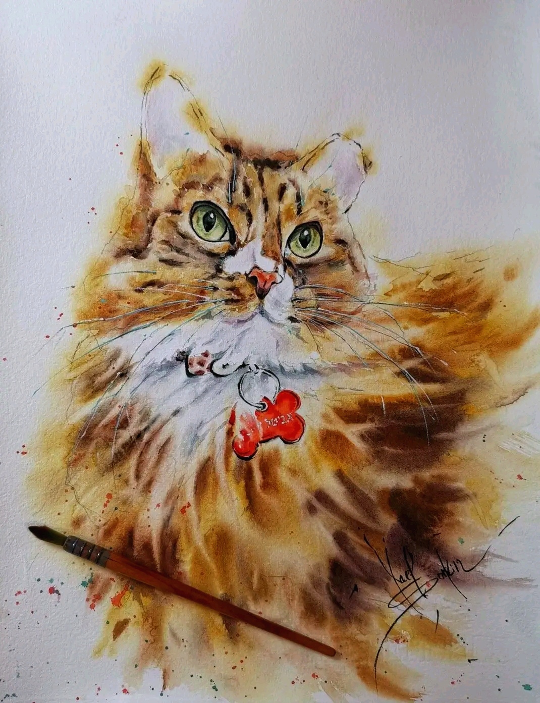Ginger cat artwork Original watercolor painting