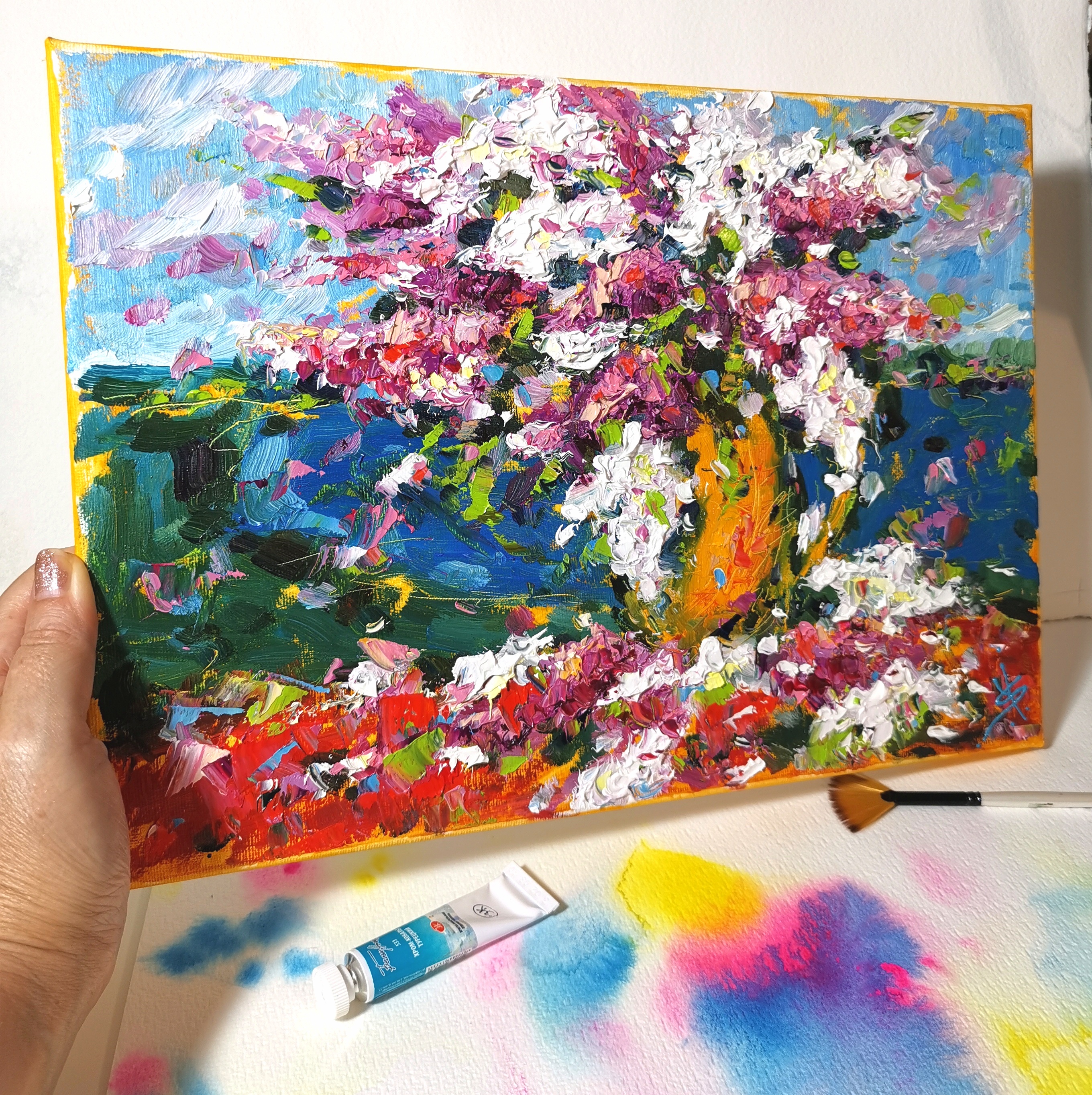 ORIGINAL oil impasto painting LILAC flowers painting