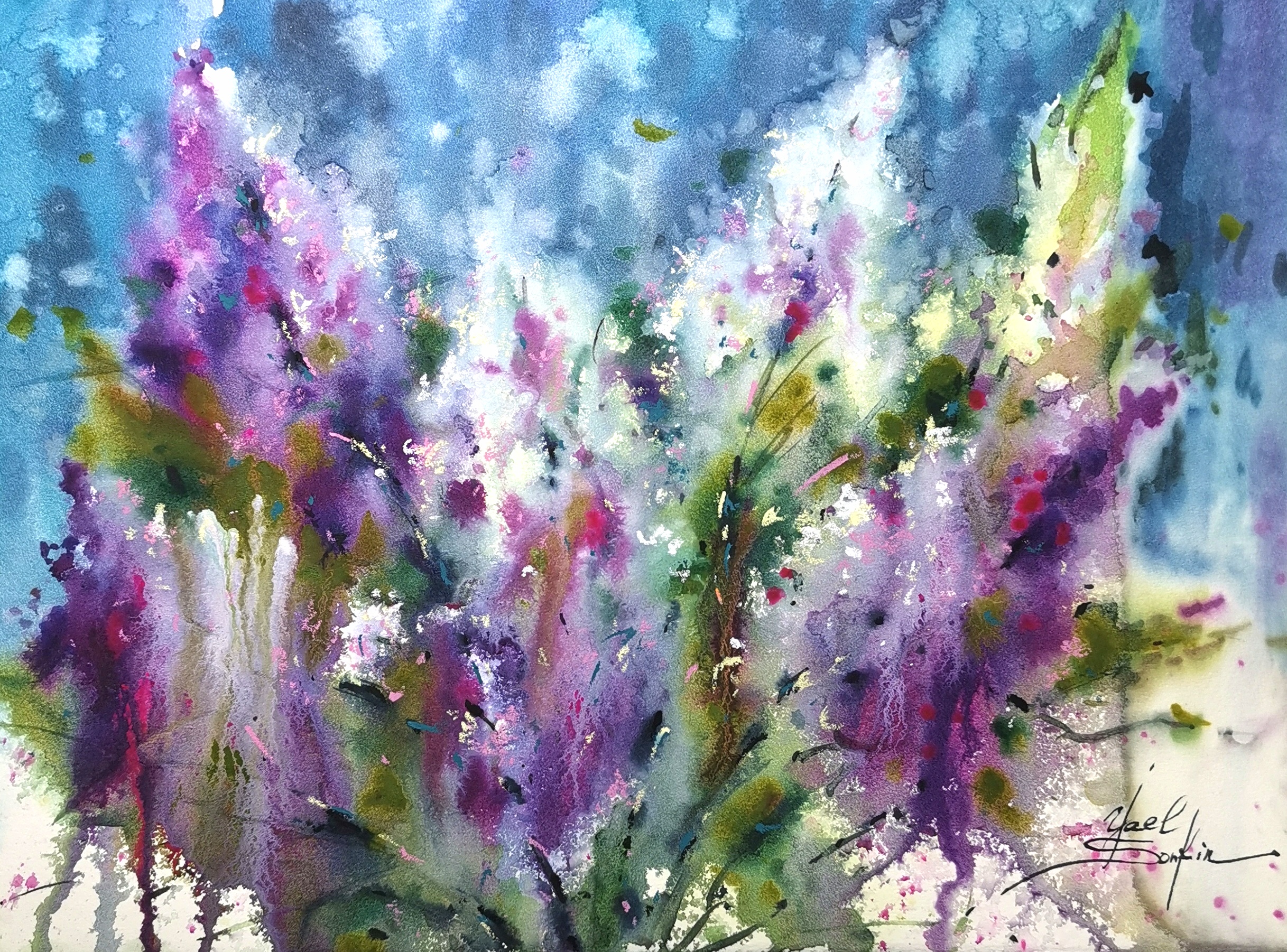 Original Watercolor Lilac Flowers Painting - Floral Wall Art