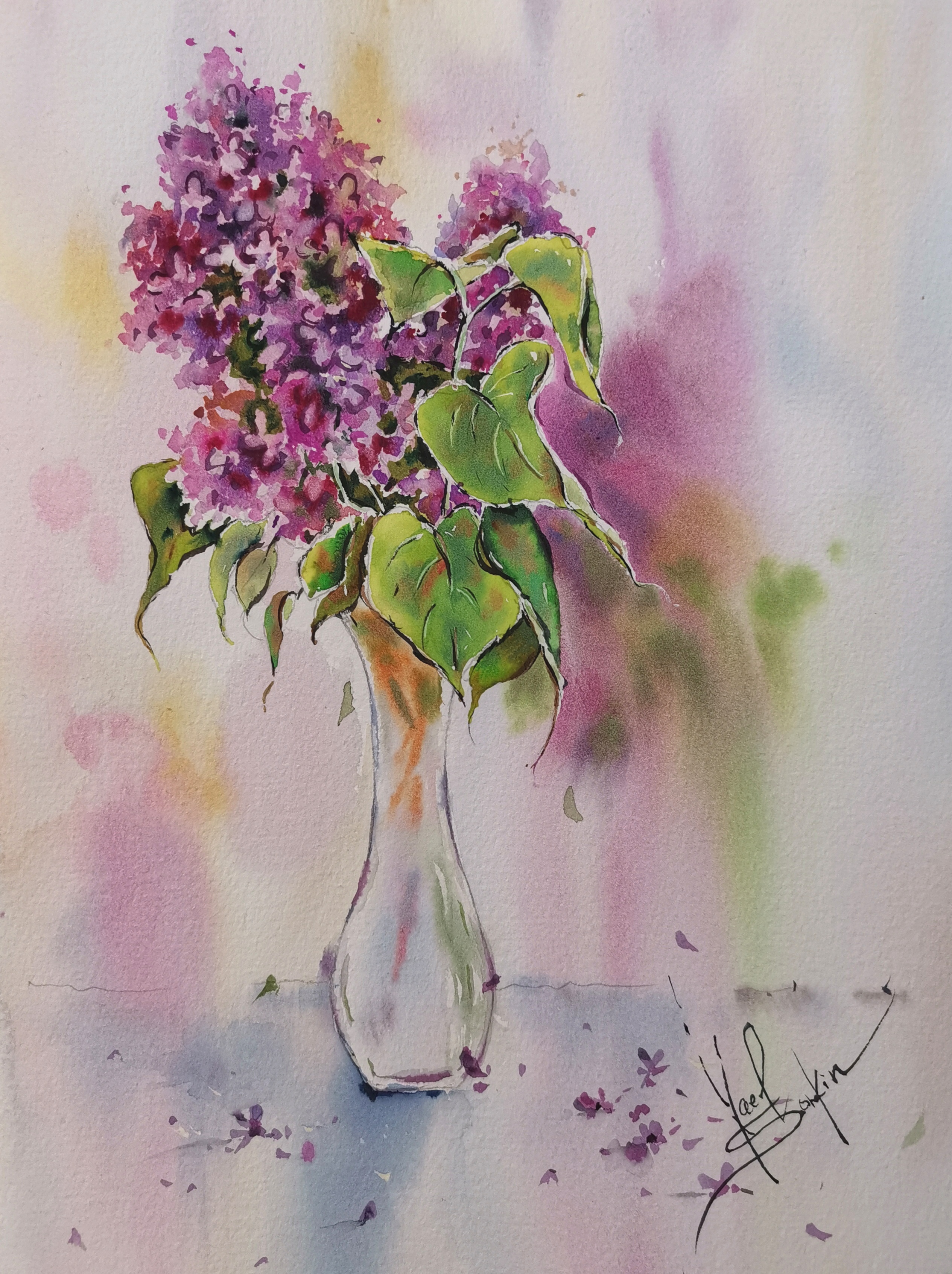 Lilac sprig original watercolor painting