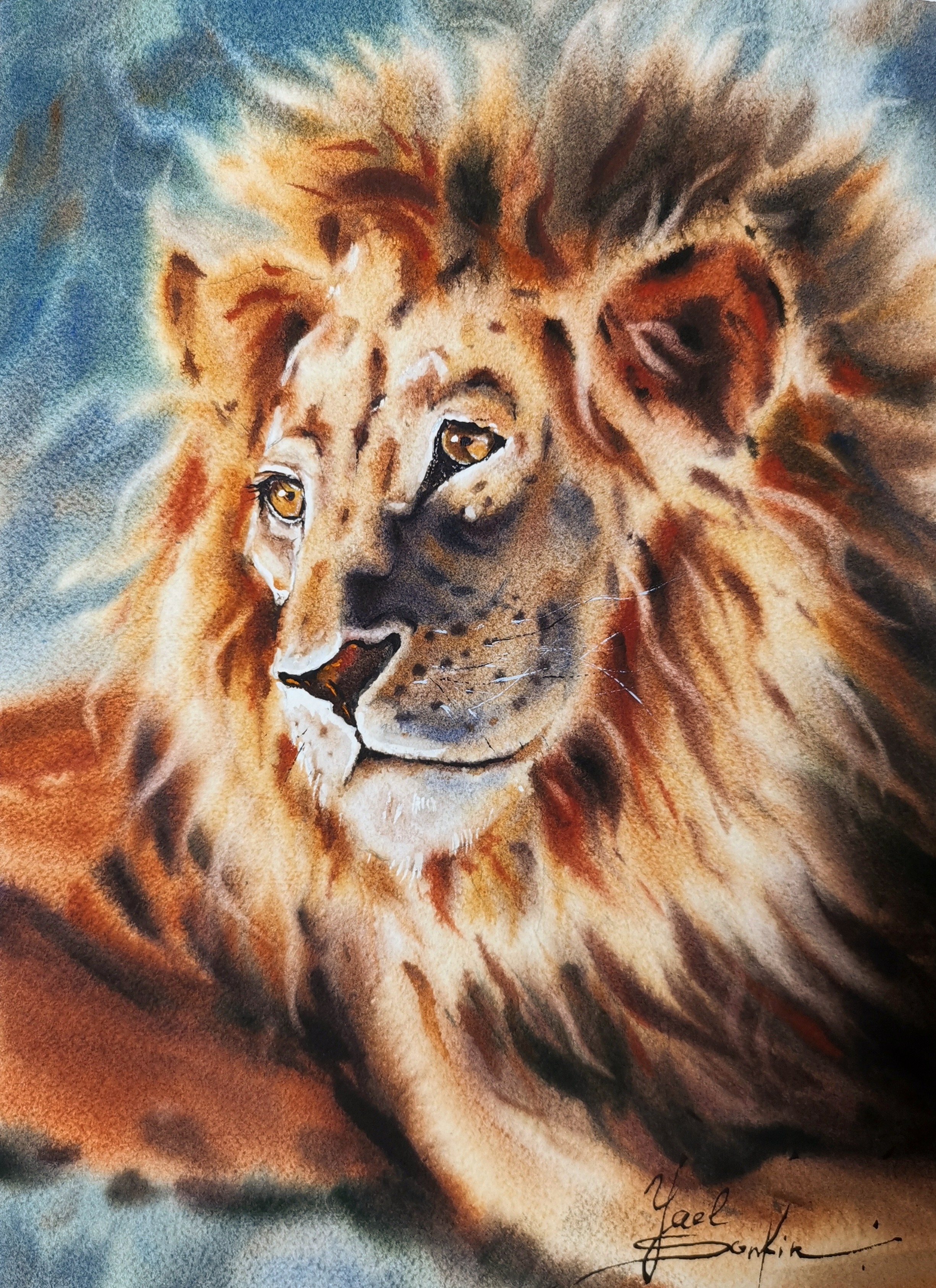 LION Artwork ORIGINAL Watercolor Painting 