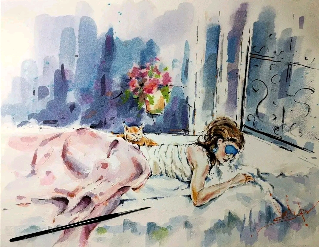 Cat painting Original watercolor artwork