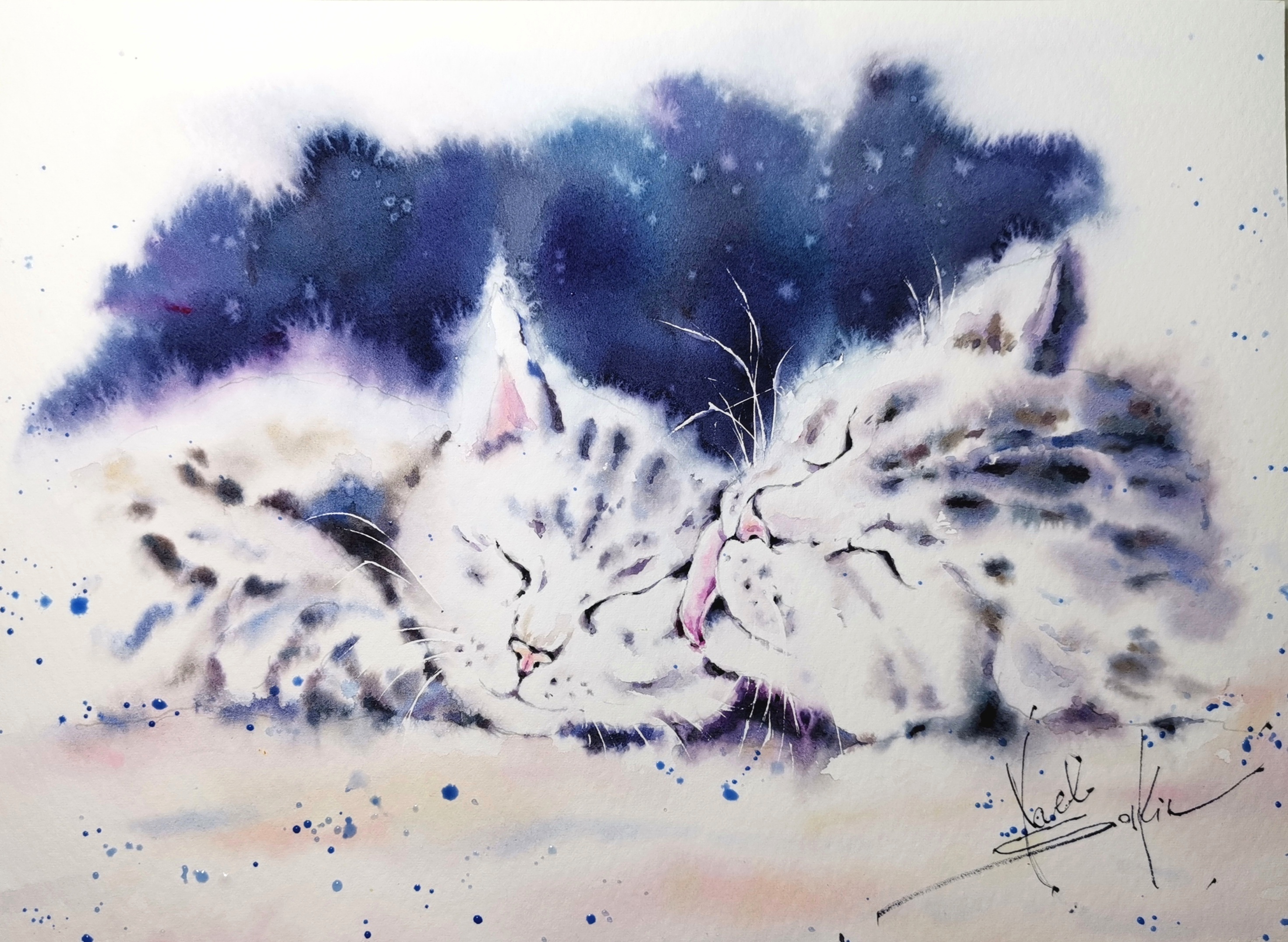 White Kitten Painting Original Watercolor Mothers Day 