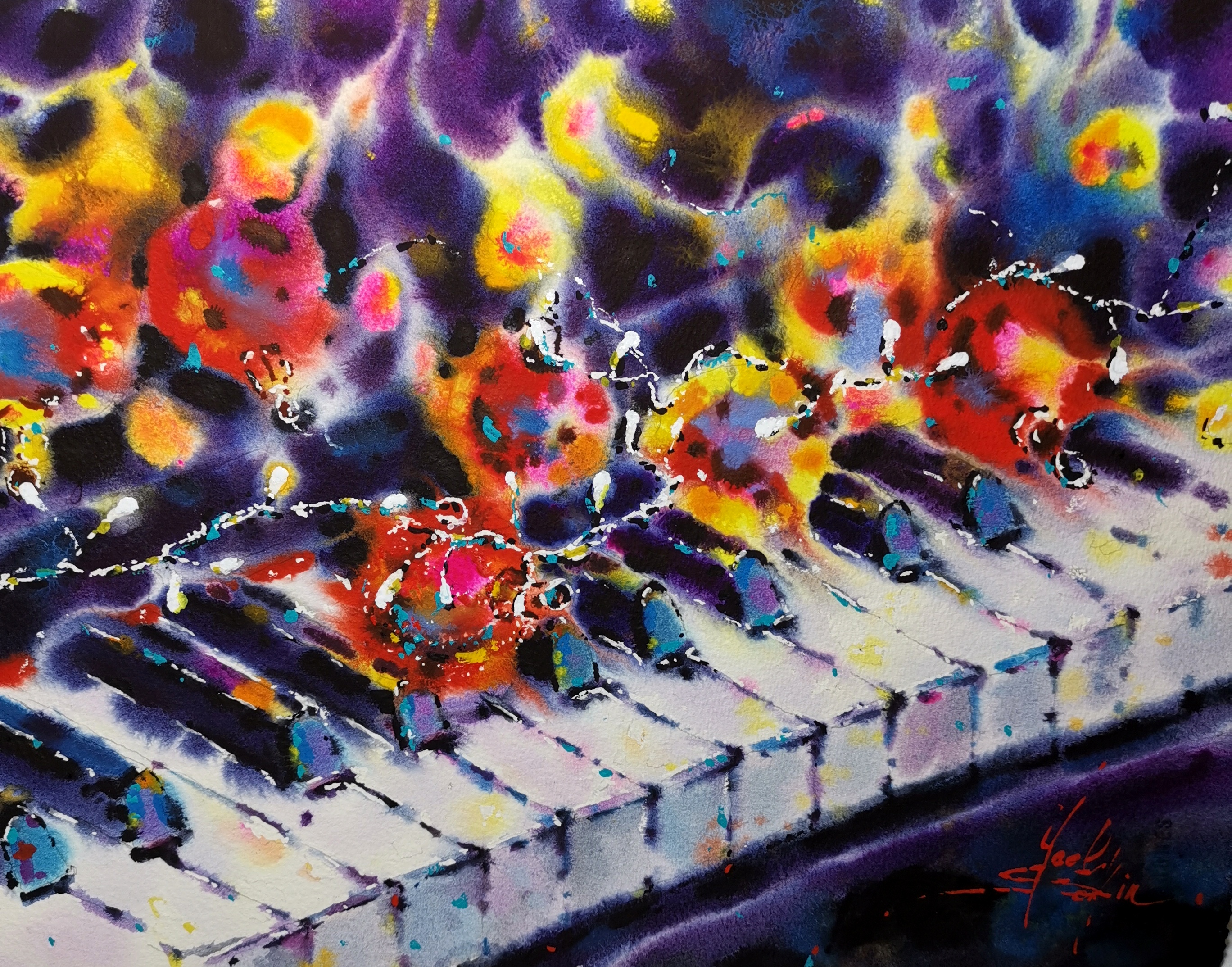 Piano painting Original watercolor painting