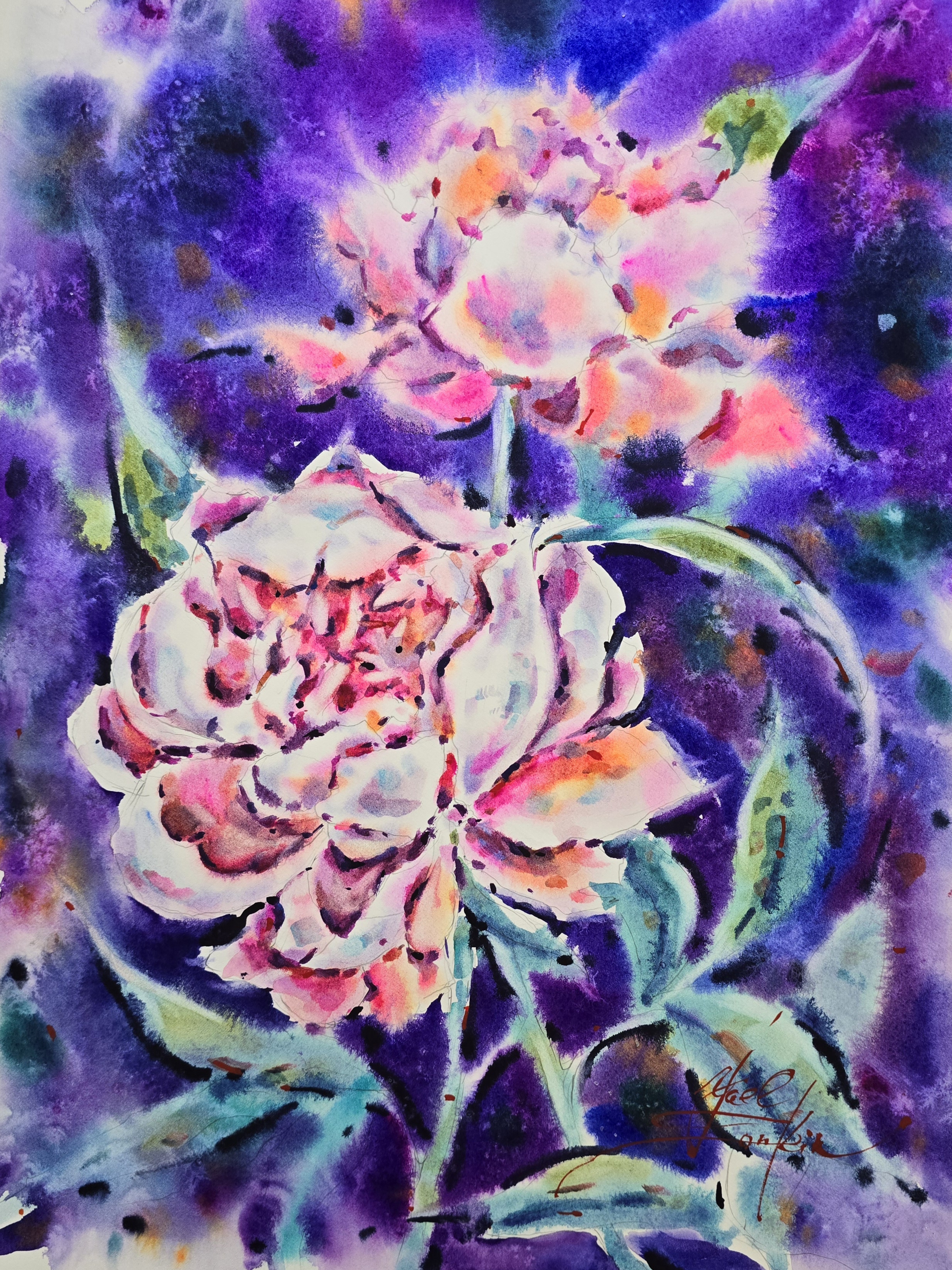 Original Pink Peonies Artwork Watercolor Painting - Floral Wall Art