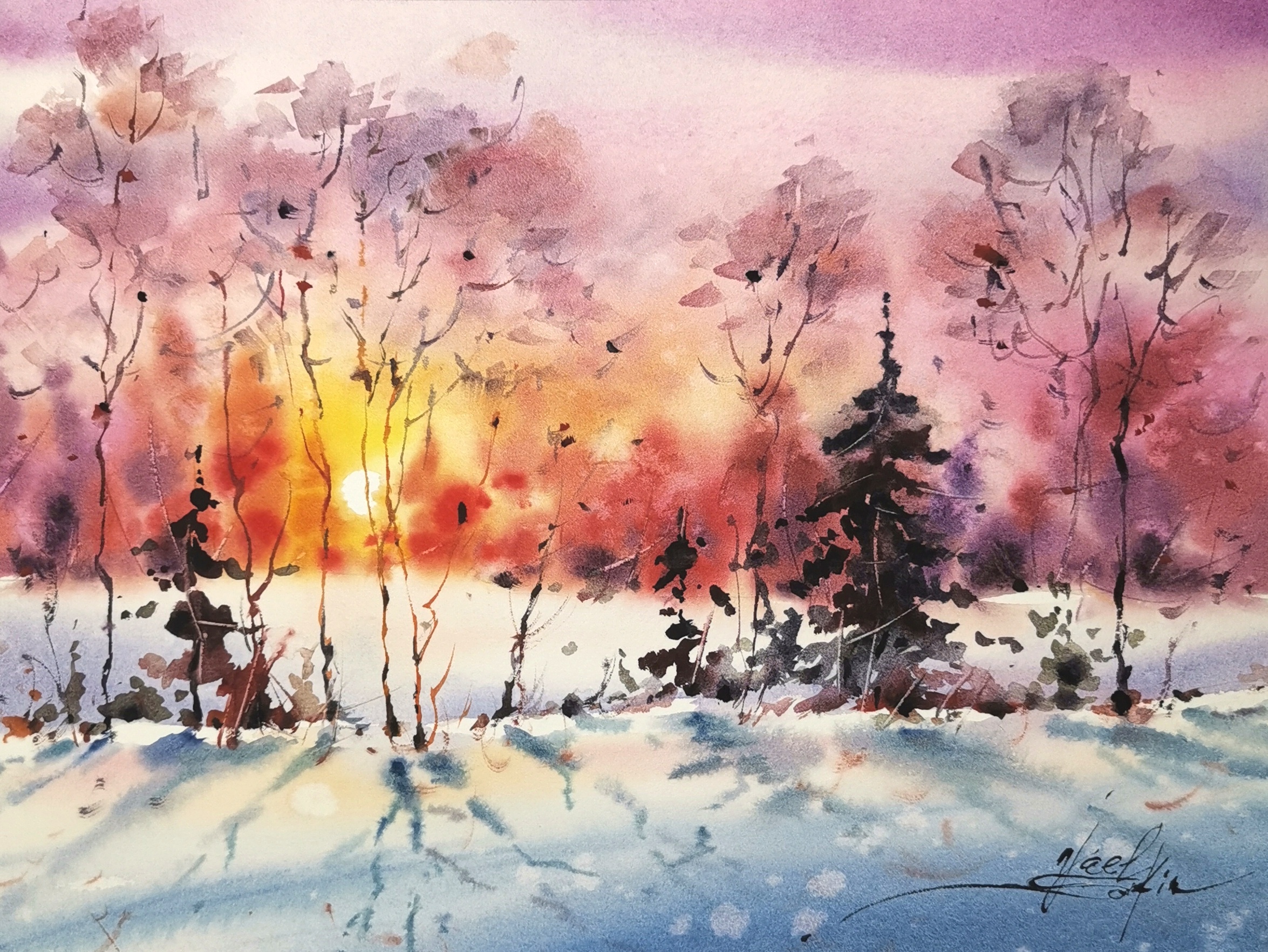 New England painting Original watercolor painting