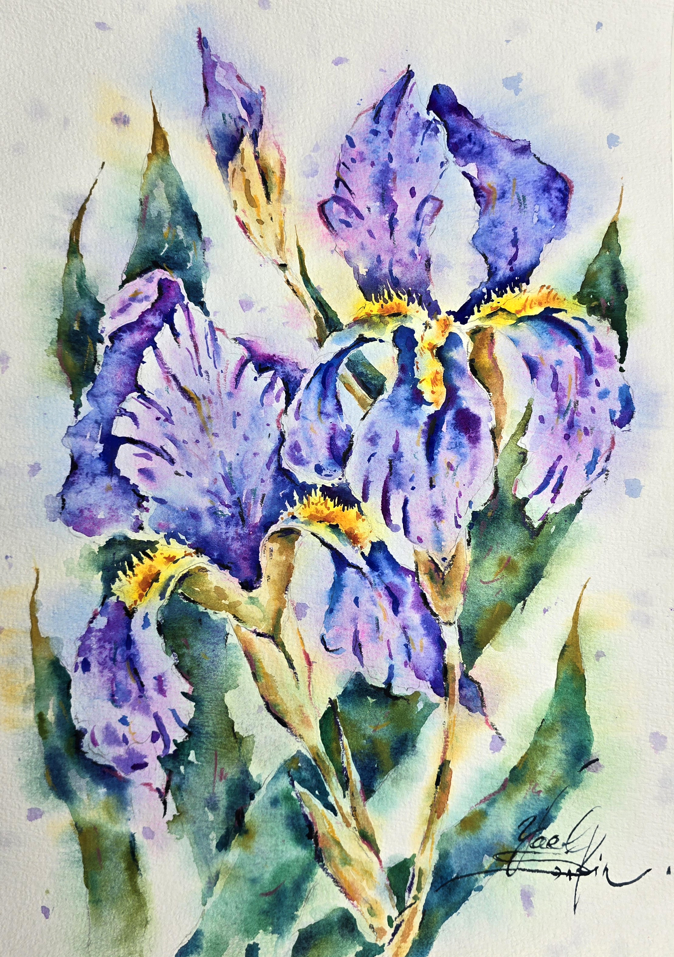 Purple Iris Wall Art - Original Watercolor Floral Painting
