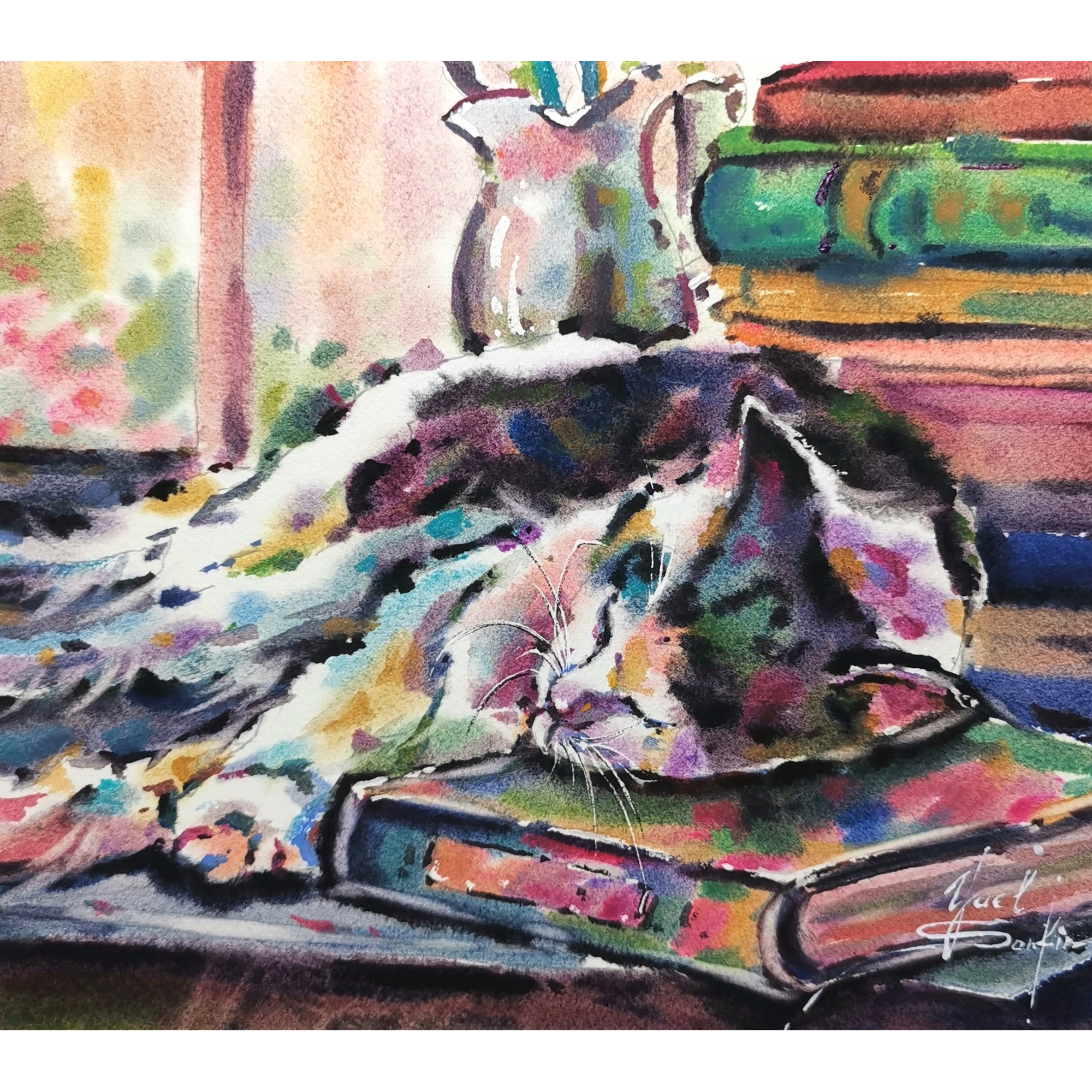 Cat painting Original watercolor painting Animal painting