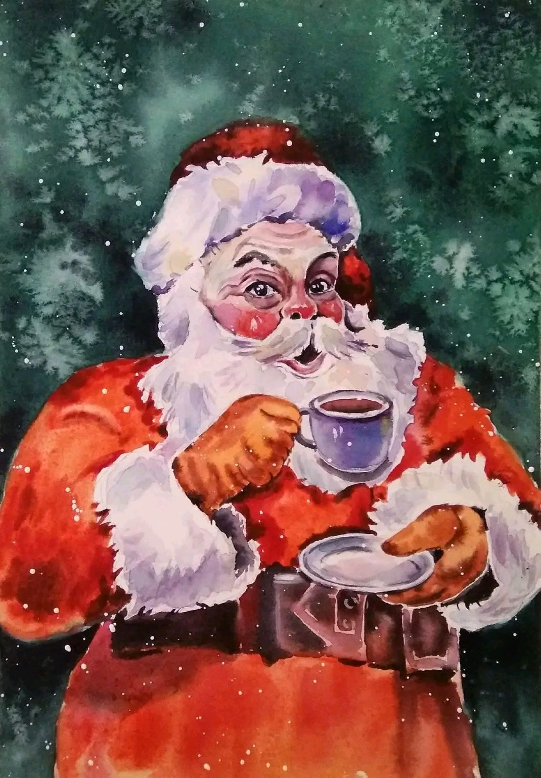 Santa Claus Painting Original Watercolor Artwork