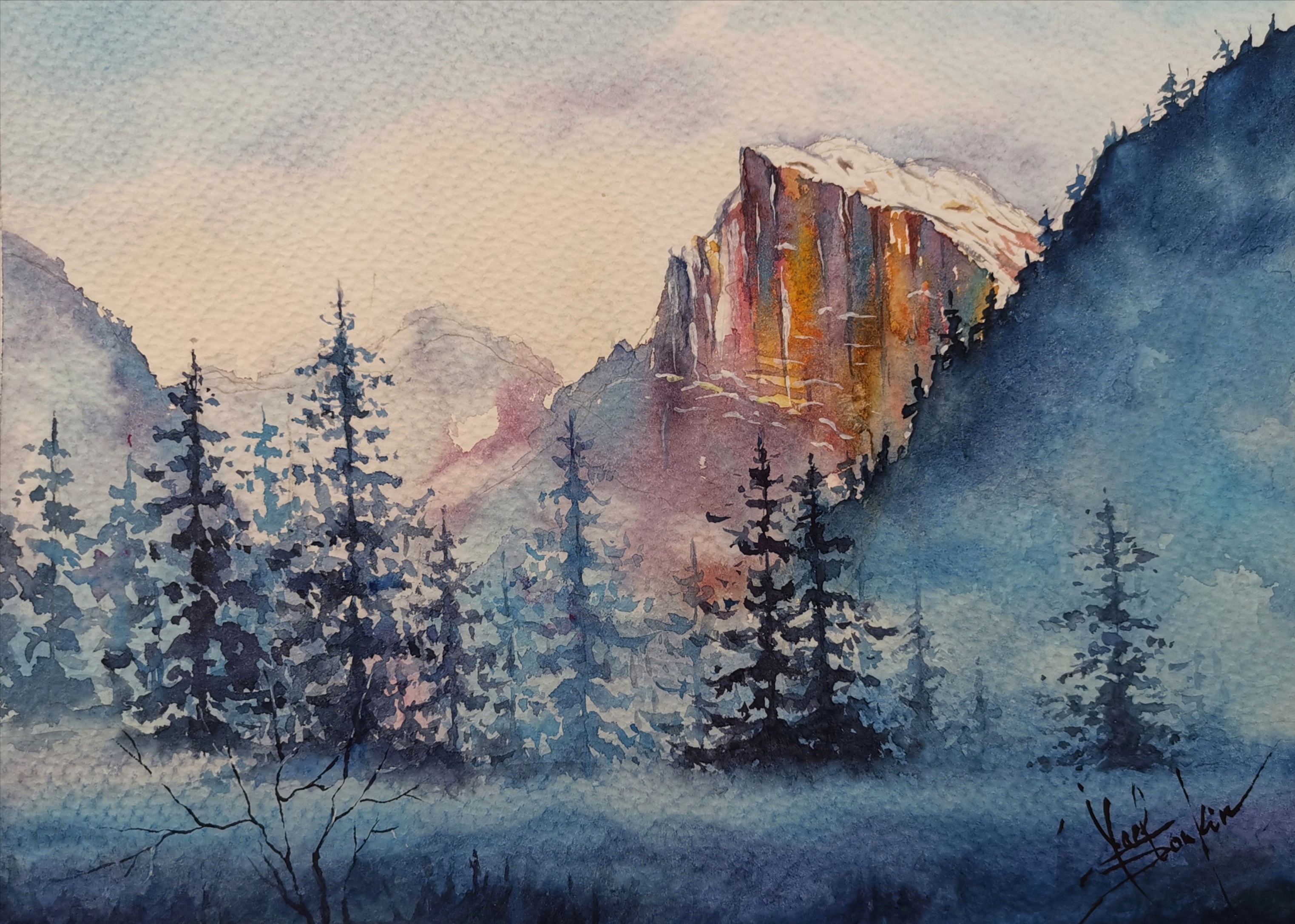 Scandinavia Painting Original Watercolor Artwork