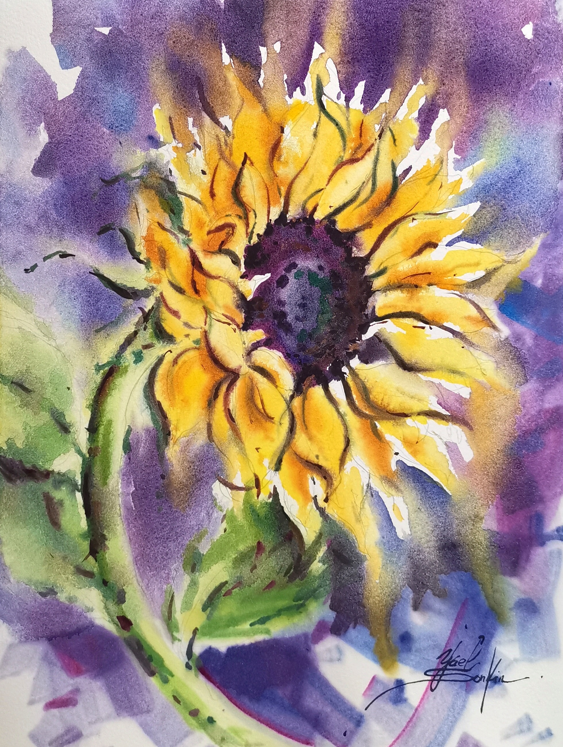 Sunflower painting Original watercolor painting