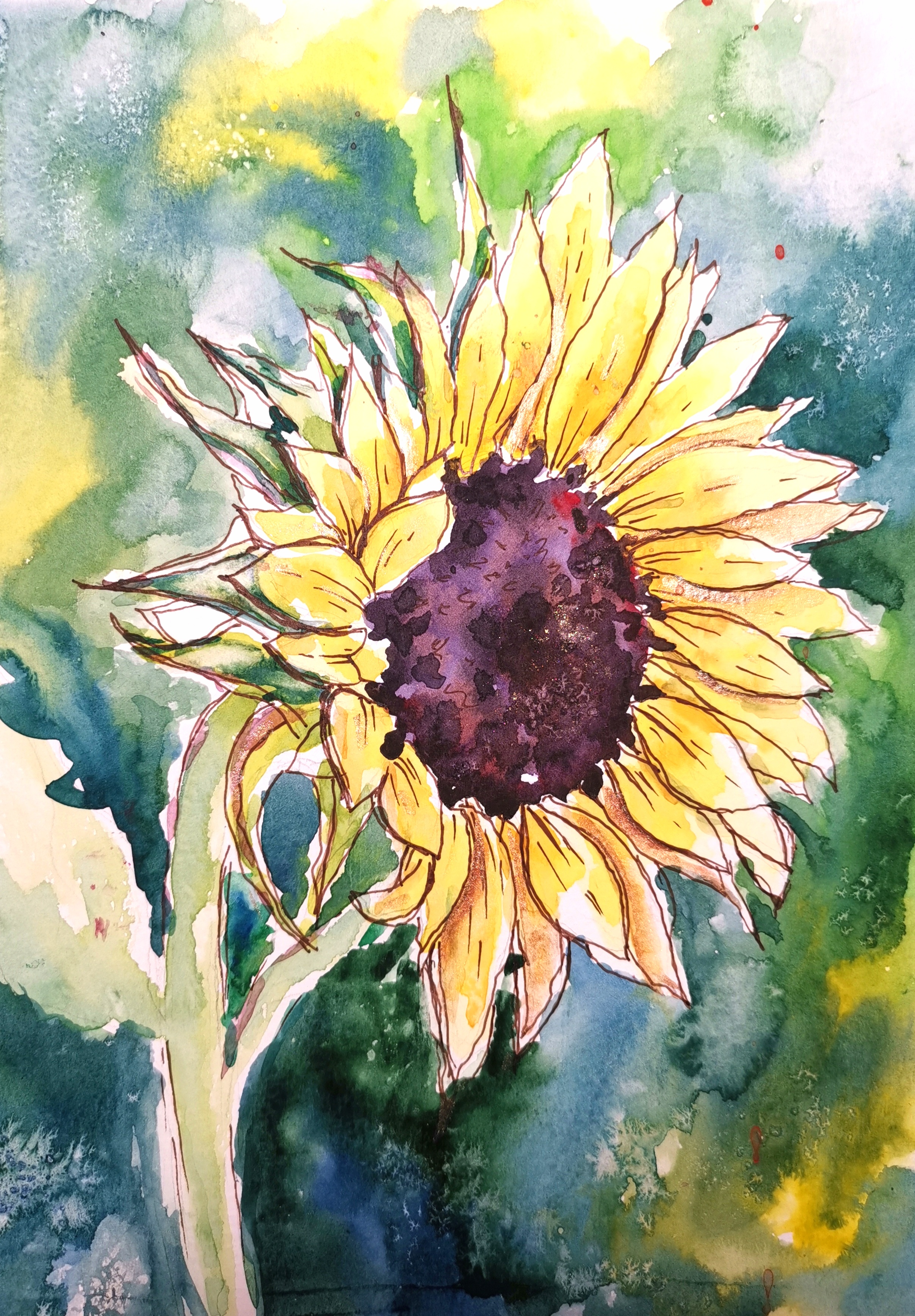 Sunflower Painting Original Watercolor Artwork