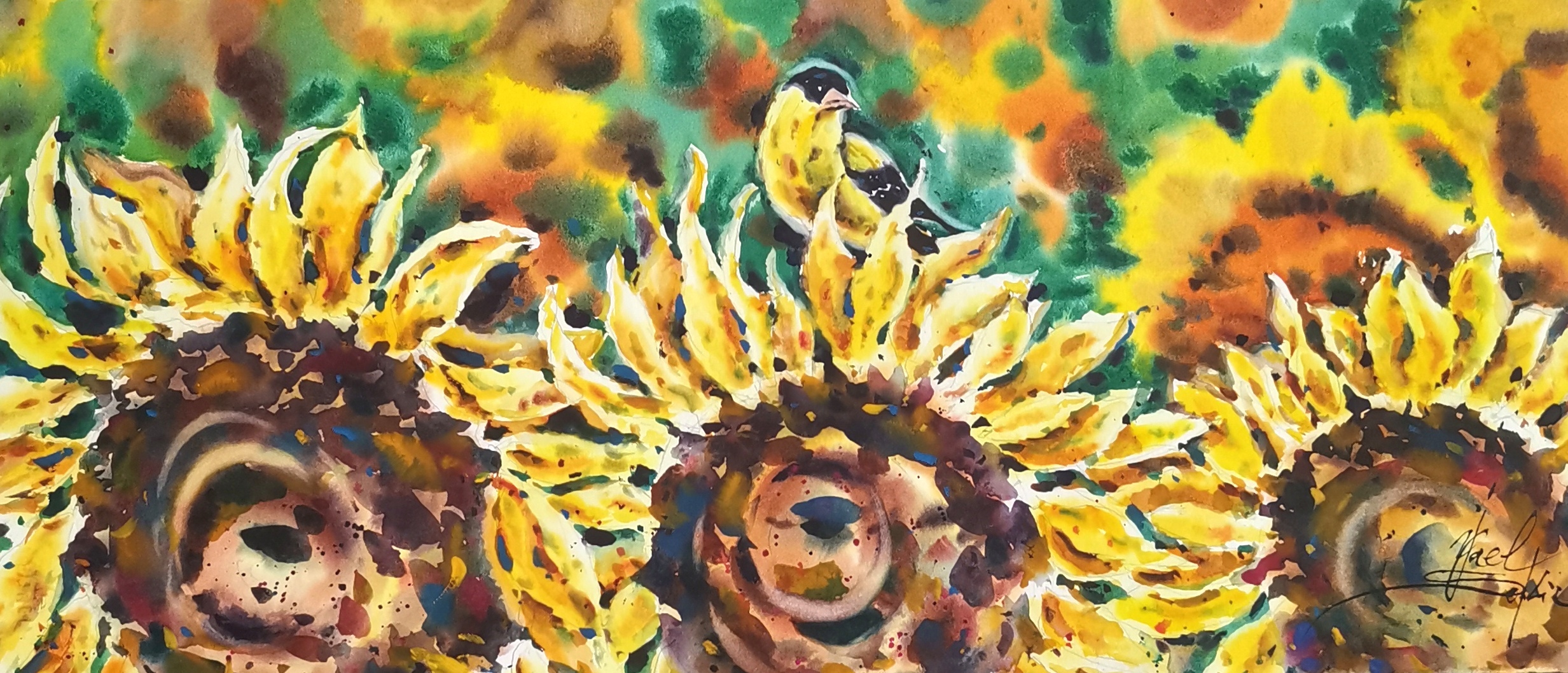 Sunflowers painting Original watercolor artwork