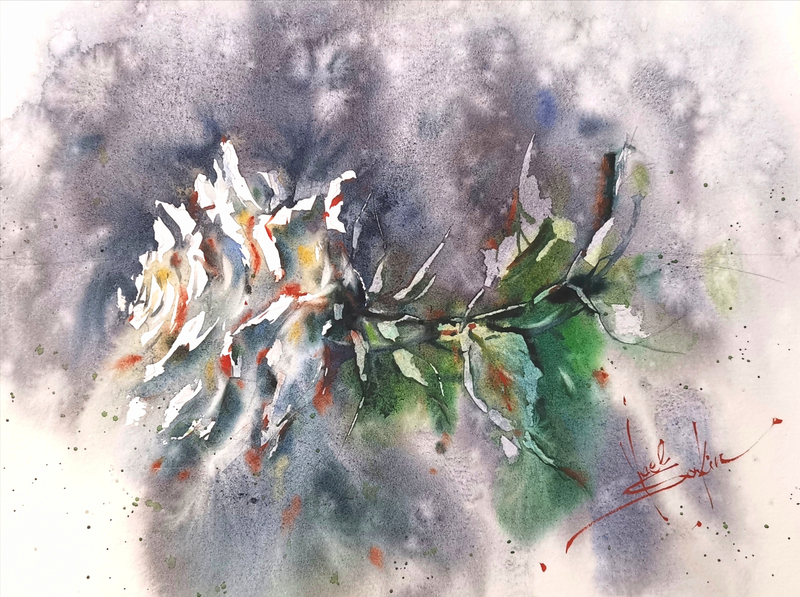 White rose artwork Original watercolor painting