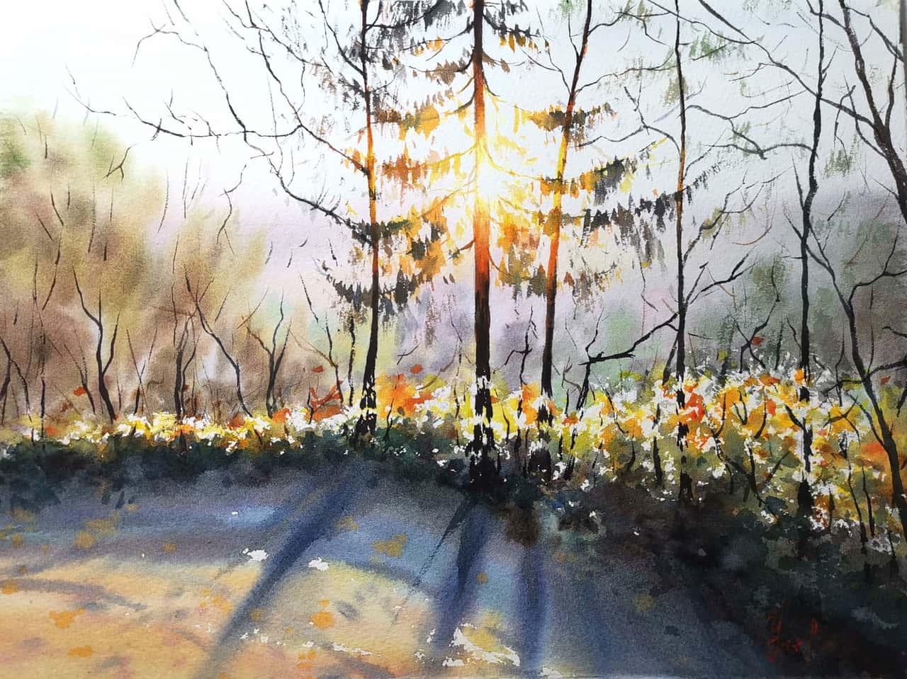 Alaska Painting Original Watercolor Sunset Artwork 
