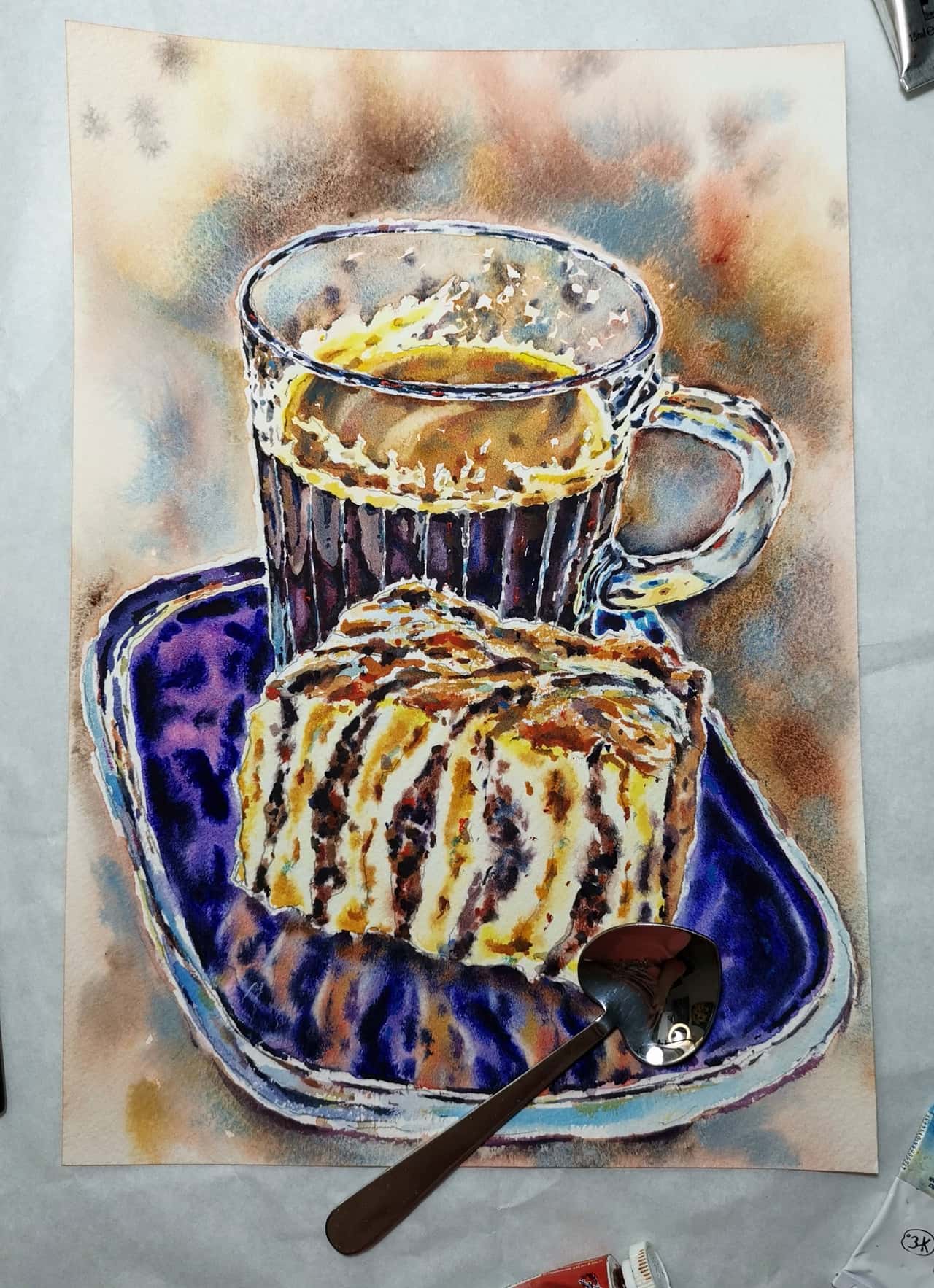 Original watercolor painting Cake artwork