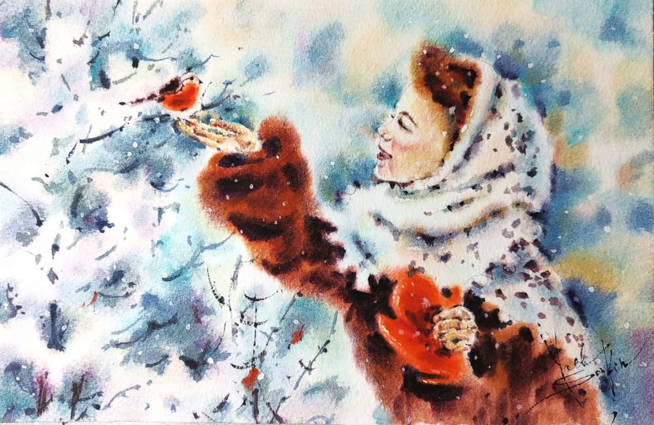 Winter Landscape Artwork Original Watercolor Painting