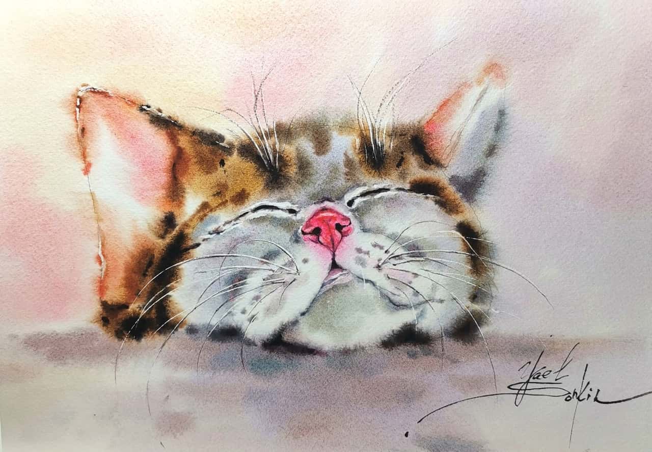 ORIGINAL watercolor painting CAT painting