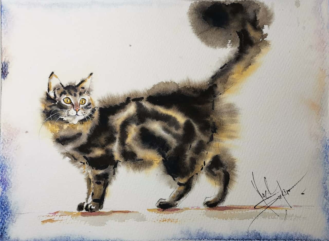 Cat Painting Original Watercolor Artwork