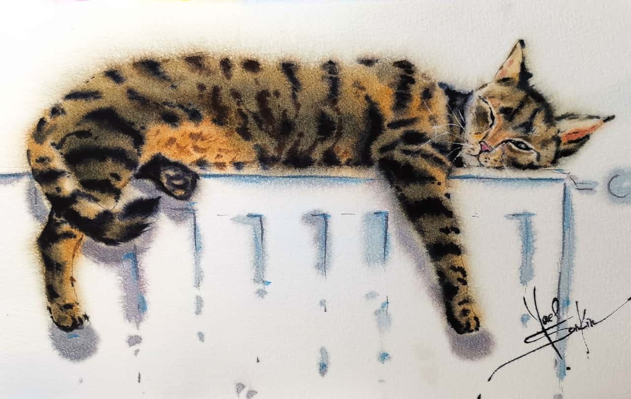 Cat painting Original watercolor painting