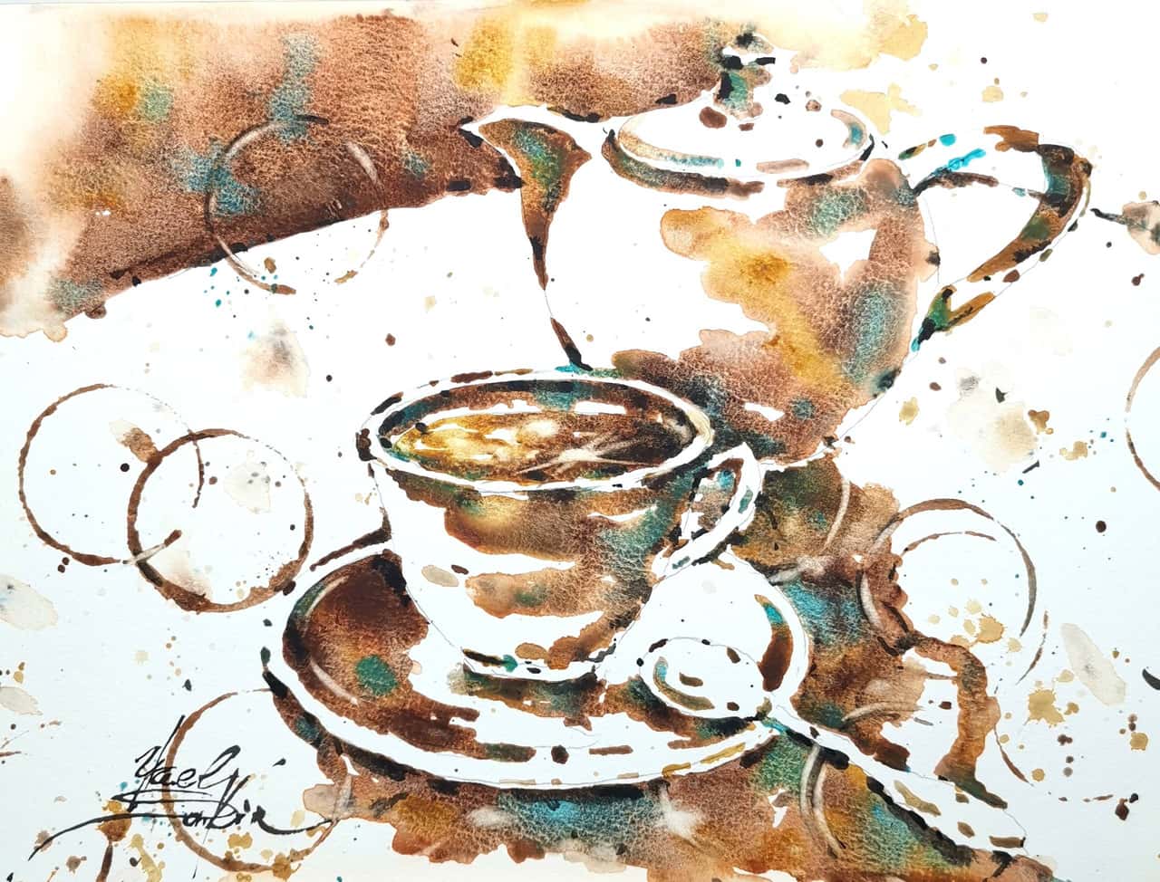 Coffee painting Original watercolor painting