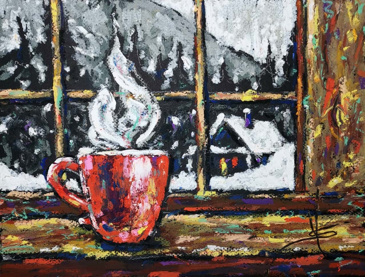 Winter landscape painting Original oil pastel artwork