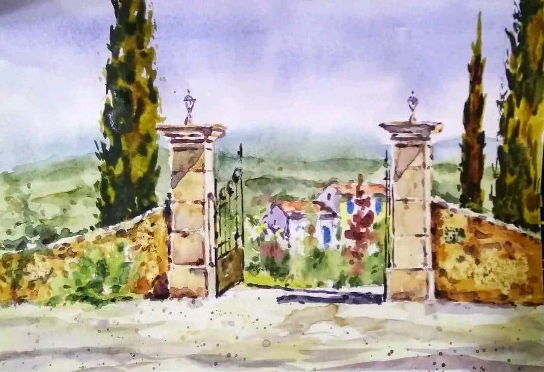 France Painting Original Watercolor Artwork