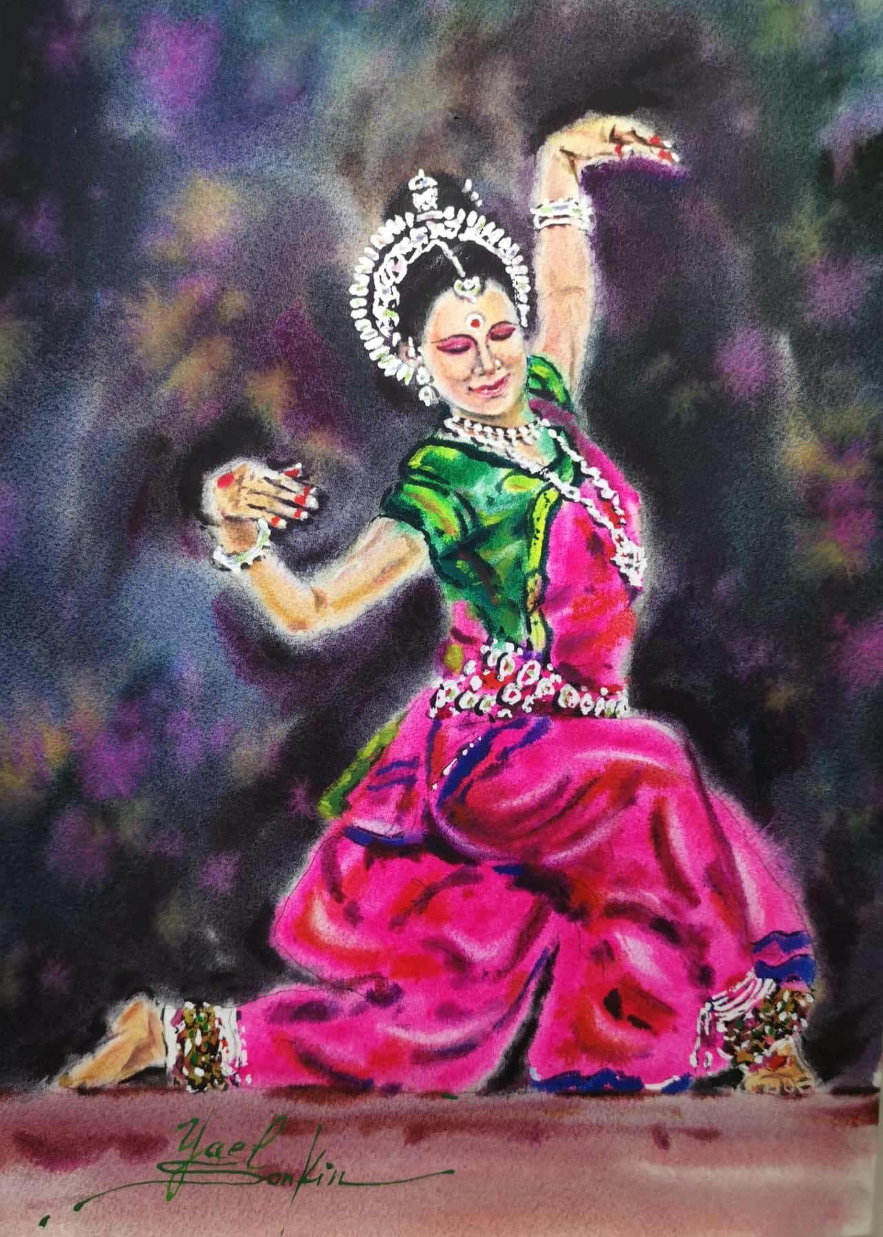 Indian Dance Artwork Original Watercolor