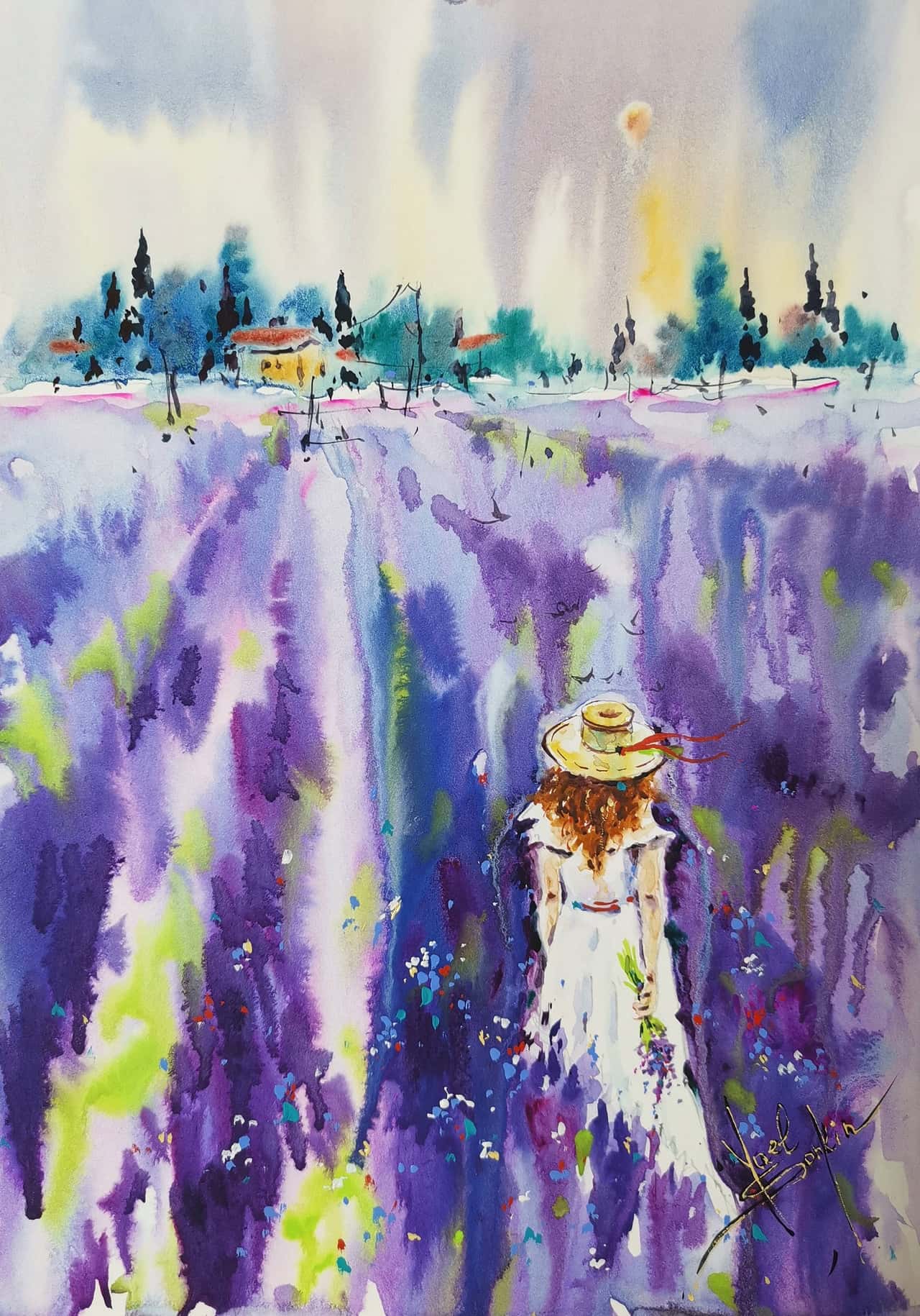 ORIGINAL watercolor painting TUSCANY landscape 