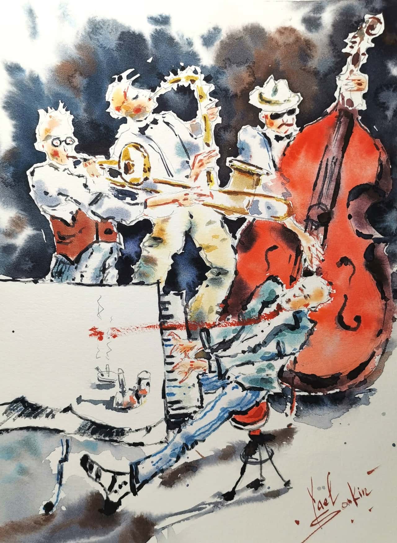 Jazz band painting Original watercolor painting Music painting 