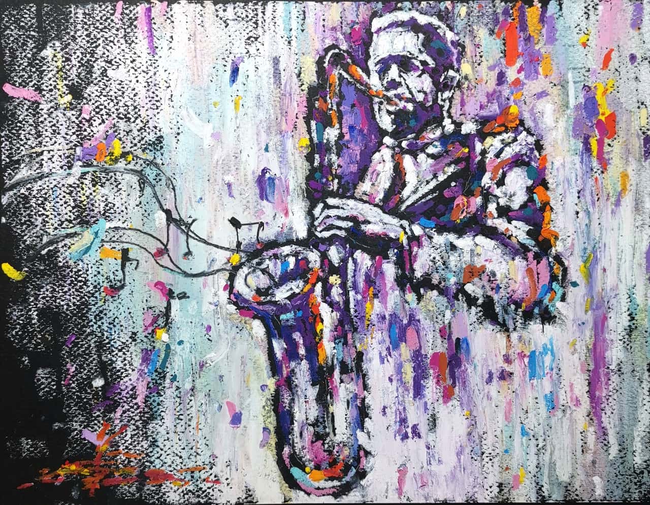 Jazzman painting Saxophone painting Original oil pastel artwork