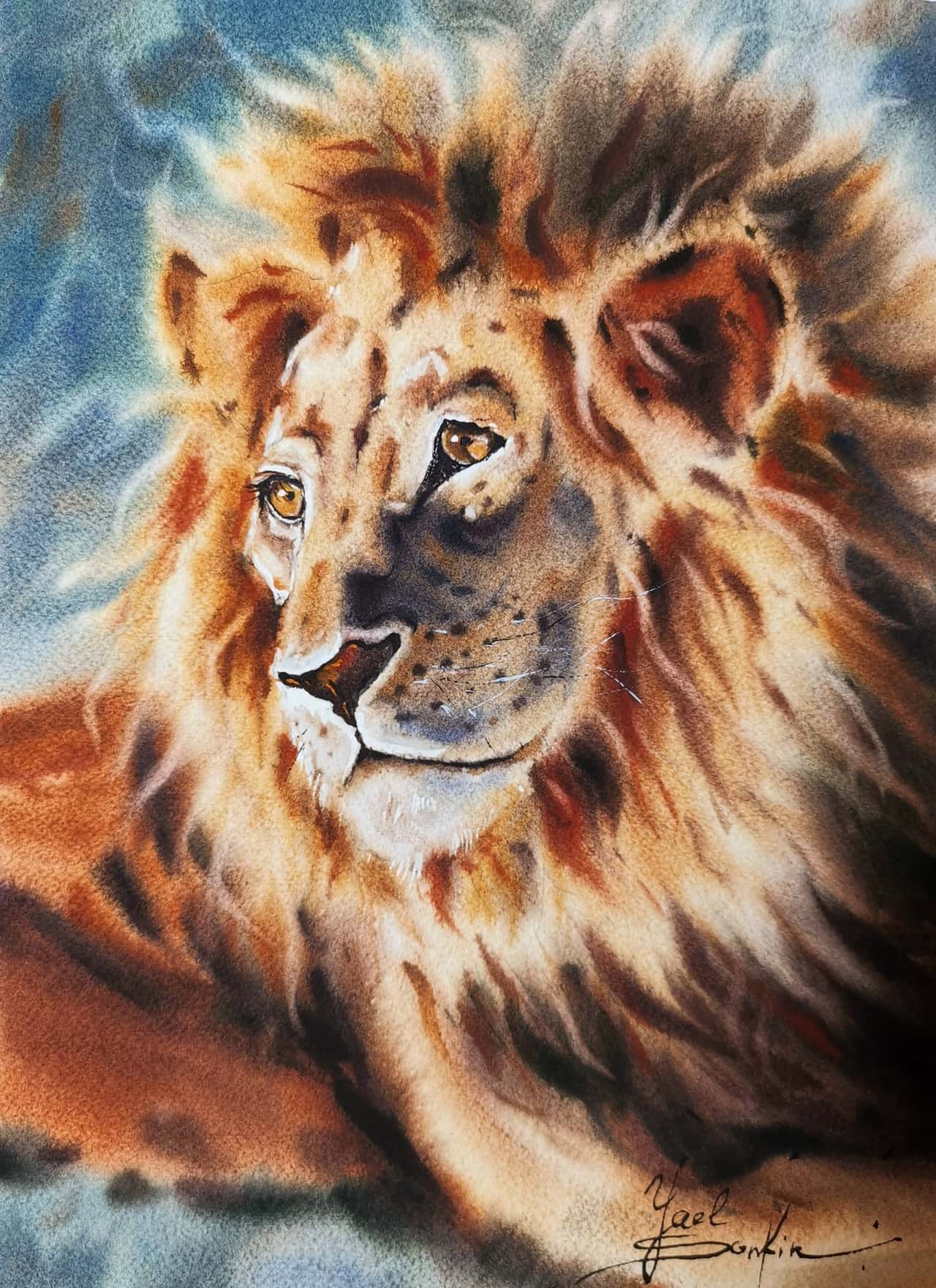 LION Artwork ORIGINAL Watercolor Painting 