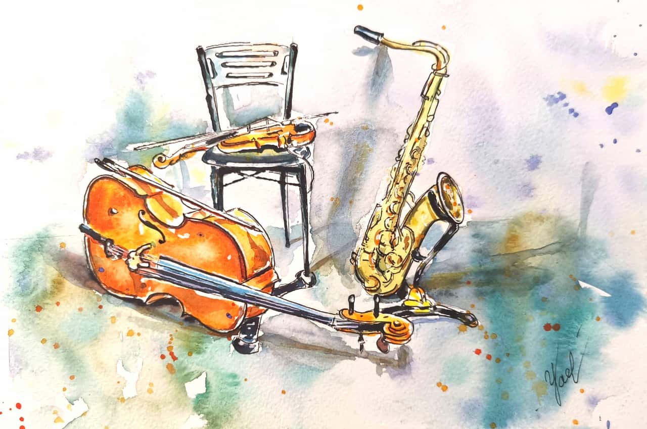 Music Painting Original Watercolor Music Instrument Art