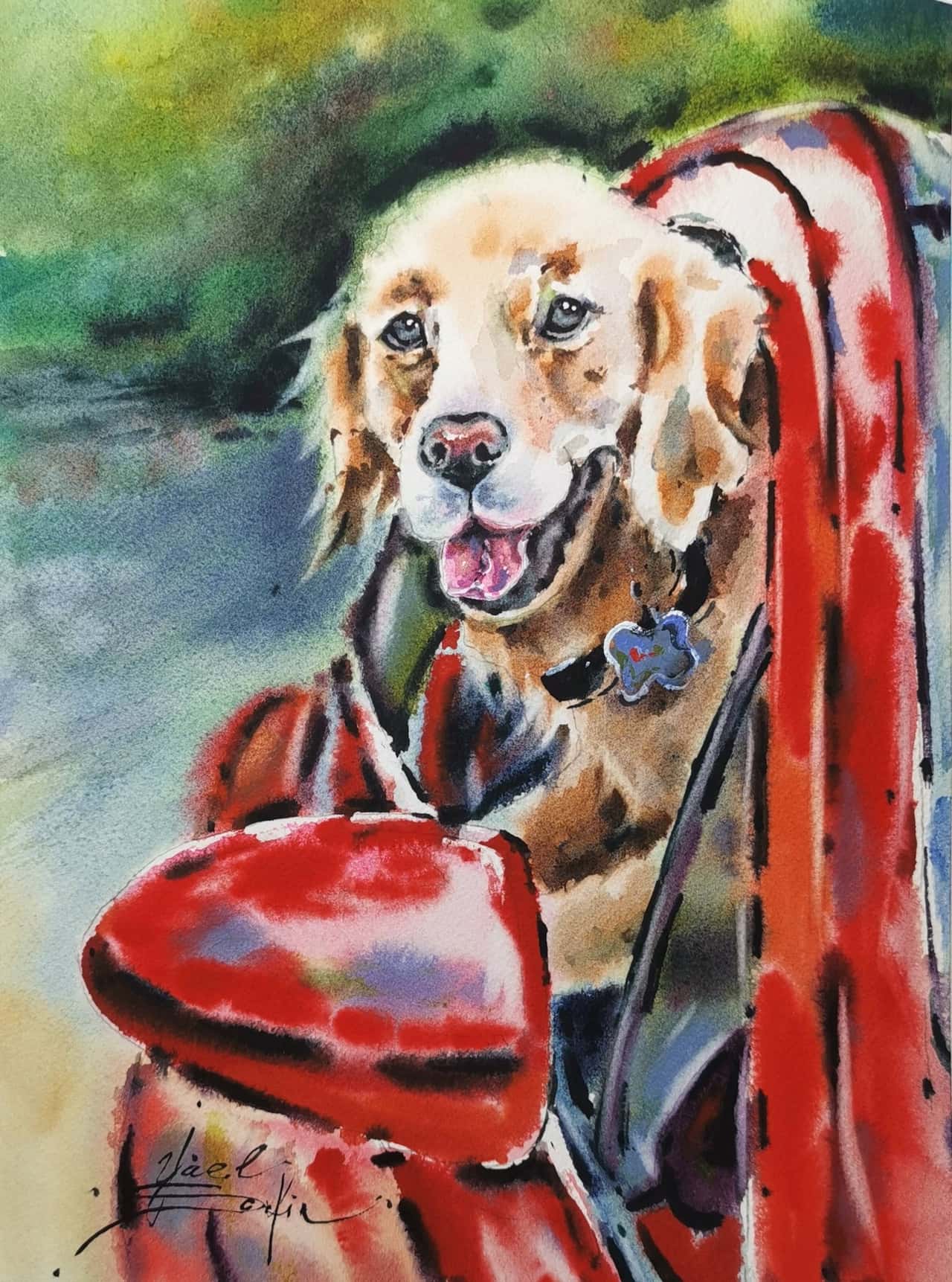 Dog painting Original watercolor painting 