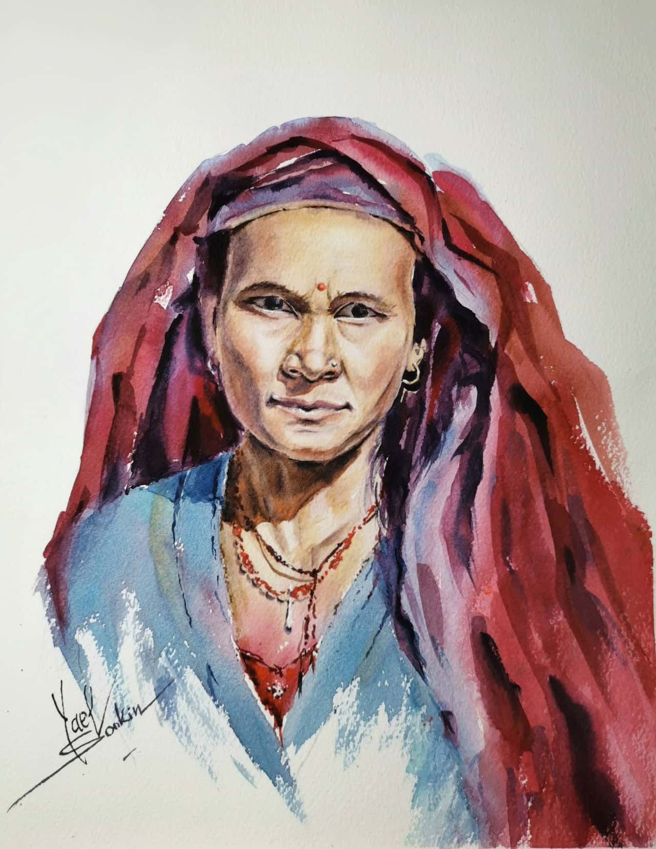 Nepalese Woman Art Original Watercolor Painting