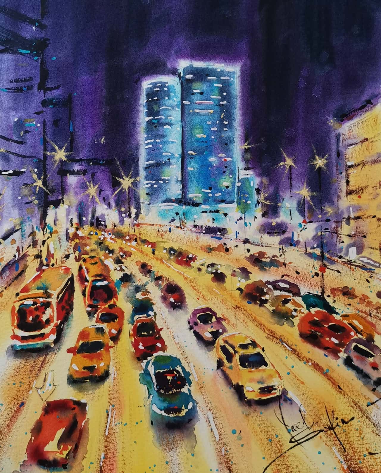 Tel Aviv artwork Original watercolor painting