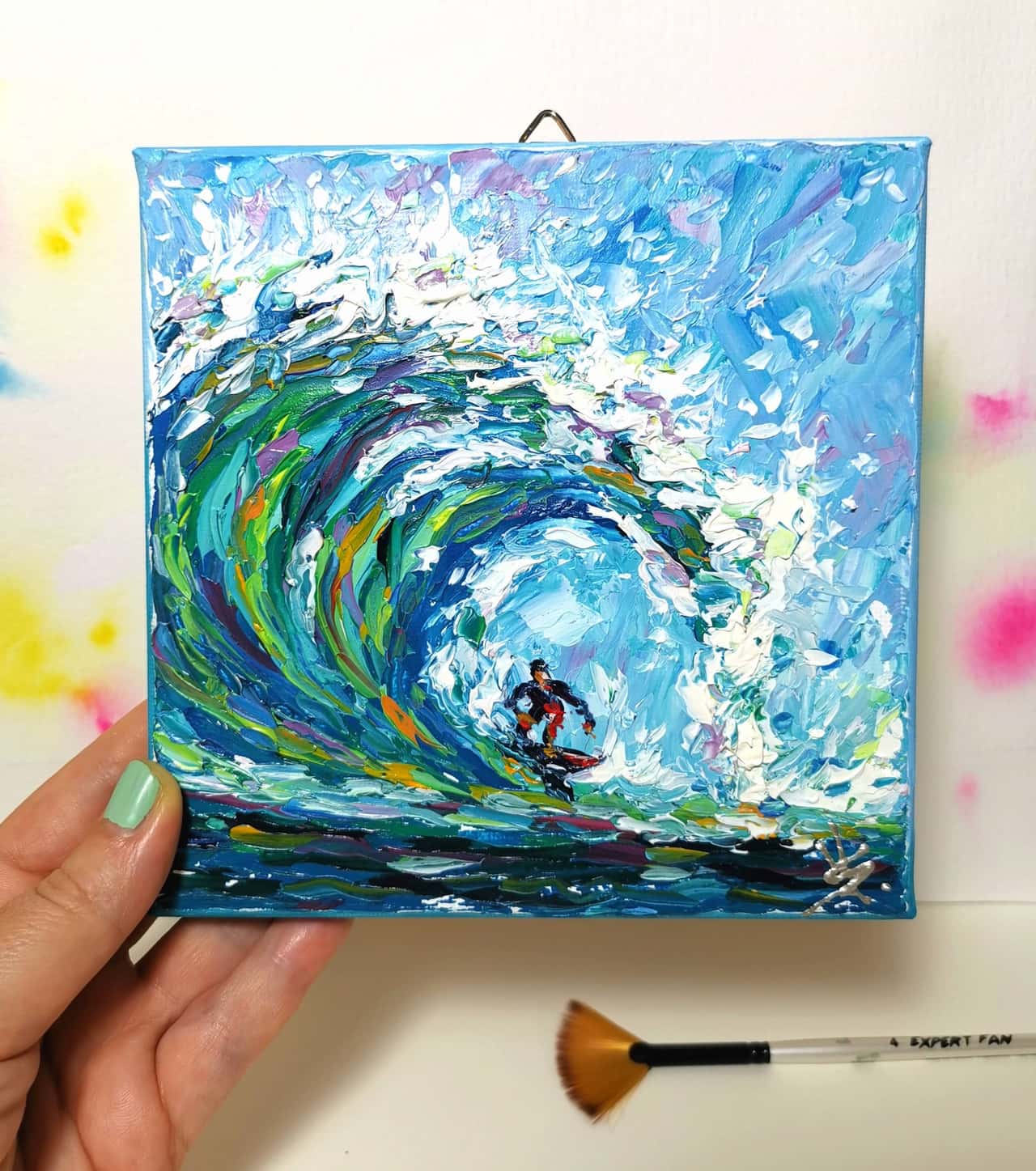 ORIGINAL Oil Impasto Painting SURFING Artwork