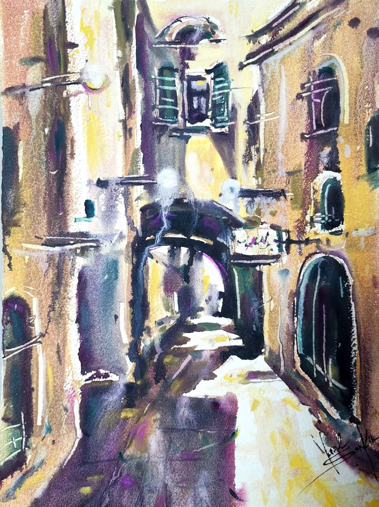Original Watercolor Old Jaffa Arcitecture Painting  - Cityscape Wall Art